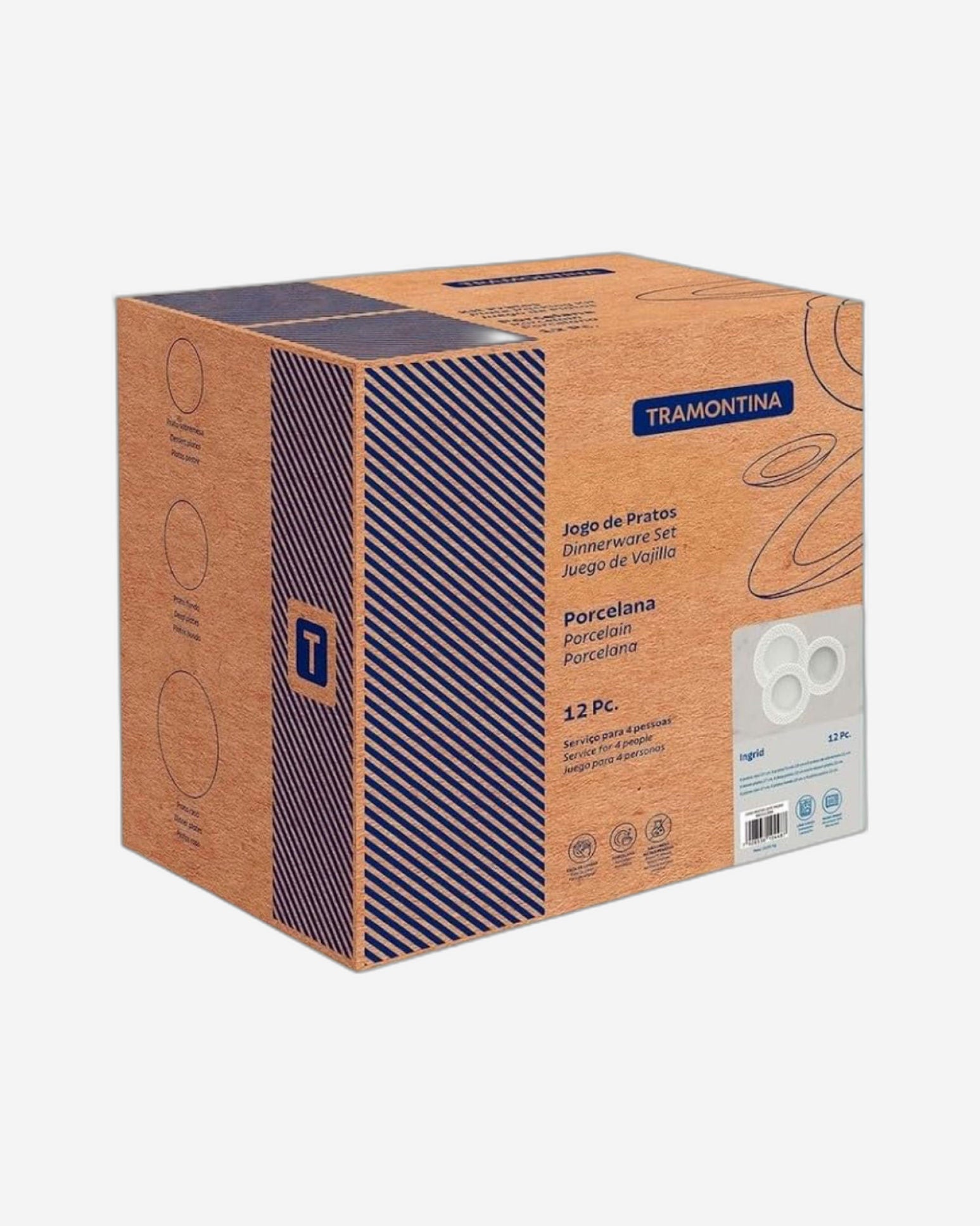 طقم عشاء بورسلين إنجريد من ترامونتينا برازيل، ١٢ قطعة