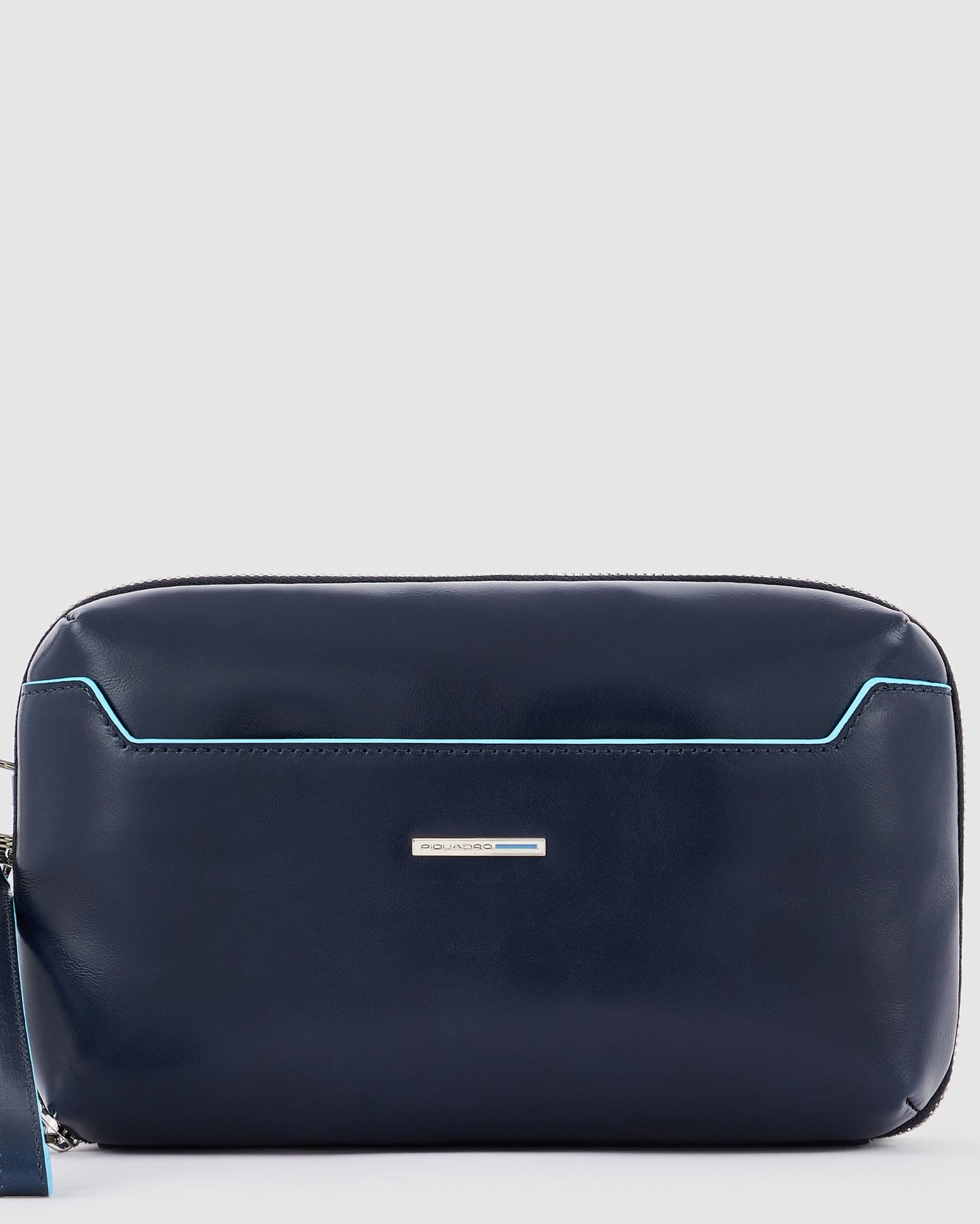 Piquadro Blue Square Wrist Clutch Bag With Two Dividers Blue