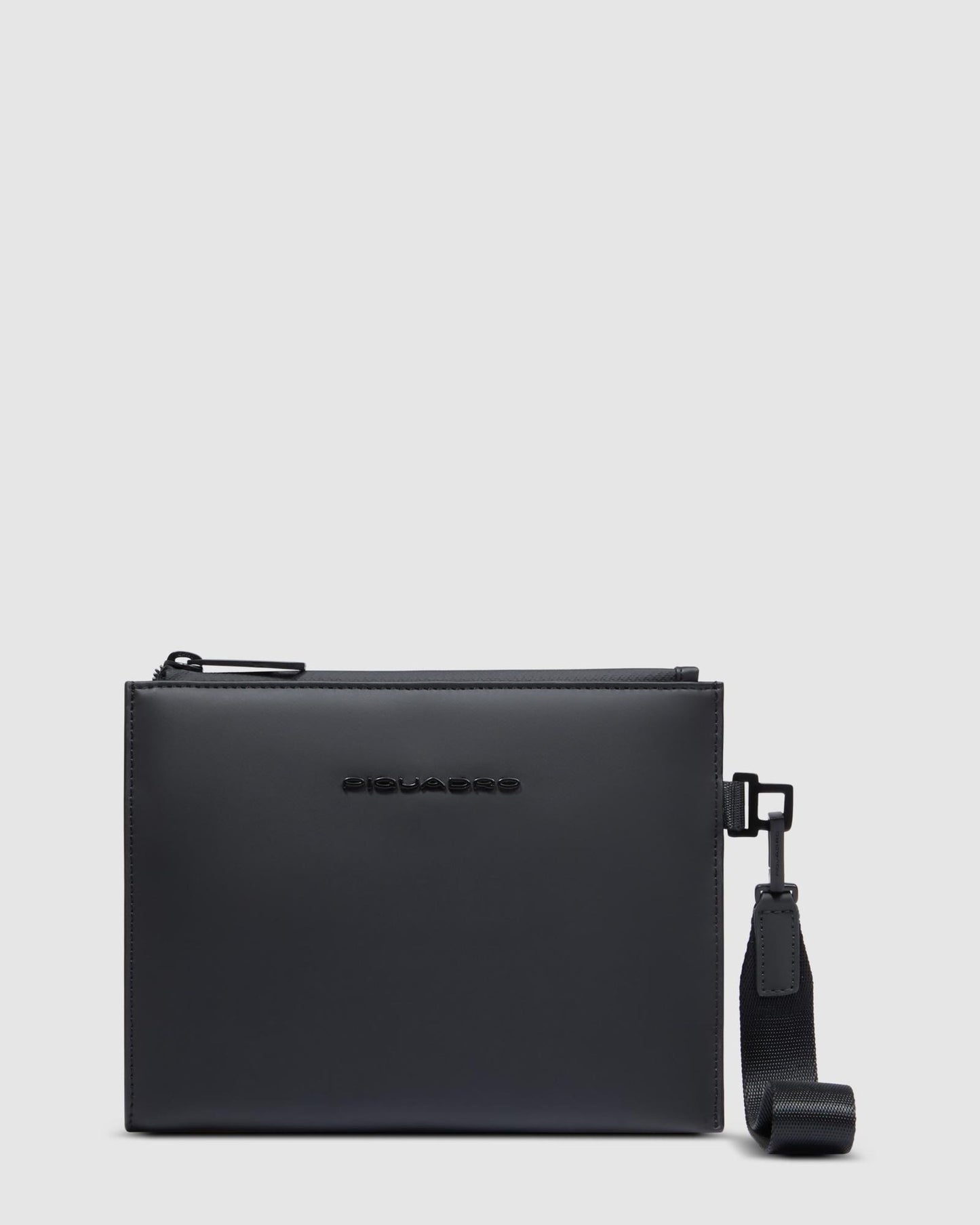 Piquadro Corner Special Small Size Clutch In Rubberized  Water Resistant Black
