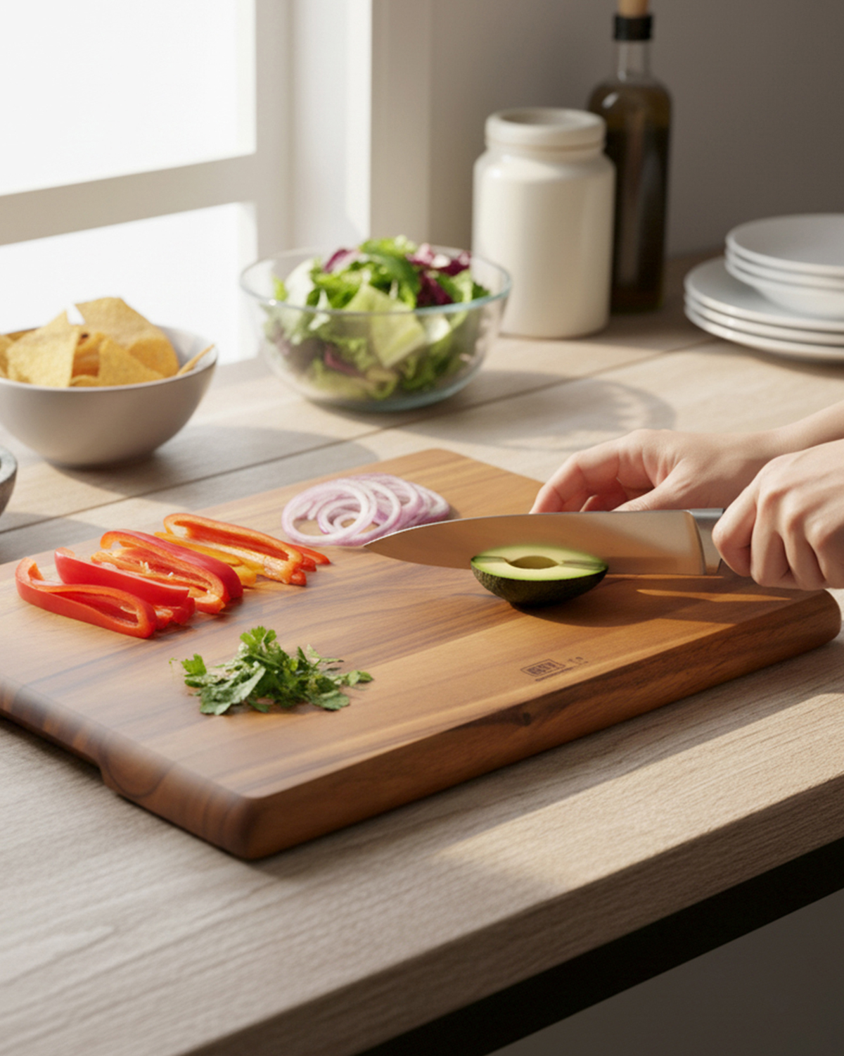 Billi Acacia Wood Cutting Board, Brown, 40.5 × 30 × 2cm