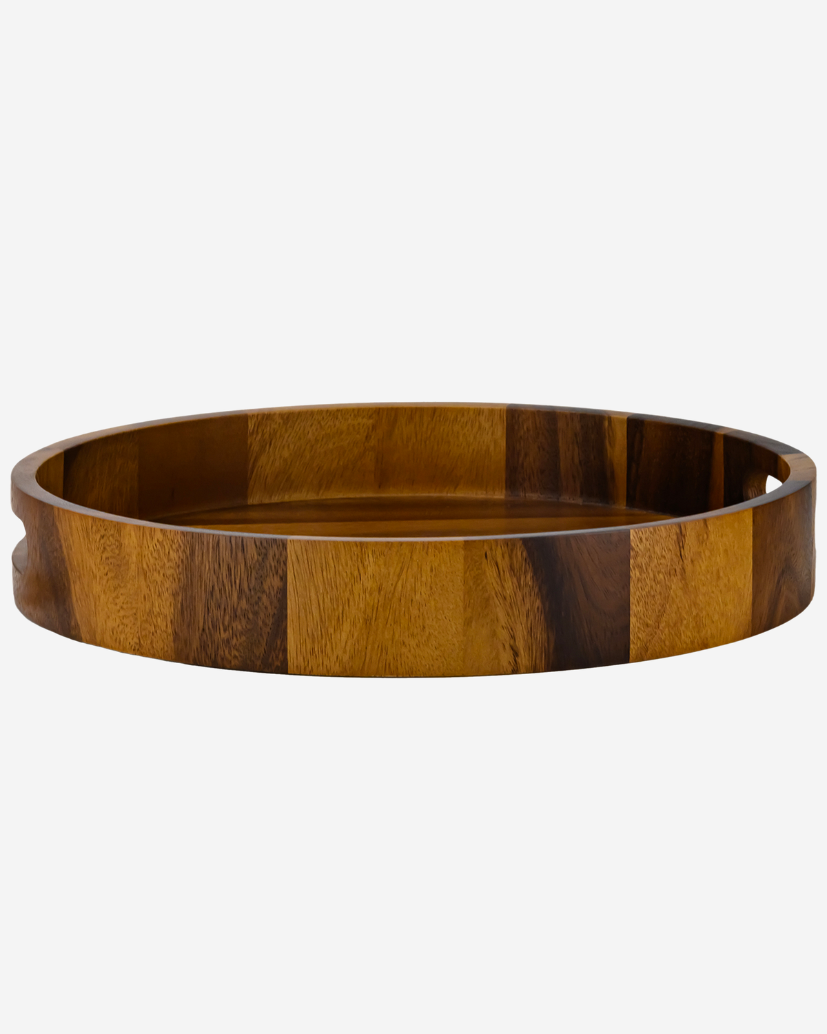 Billi Acacia Wood Round Serving Tray with Handles, Brown, 14 Inch