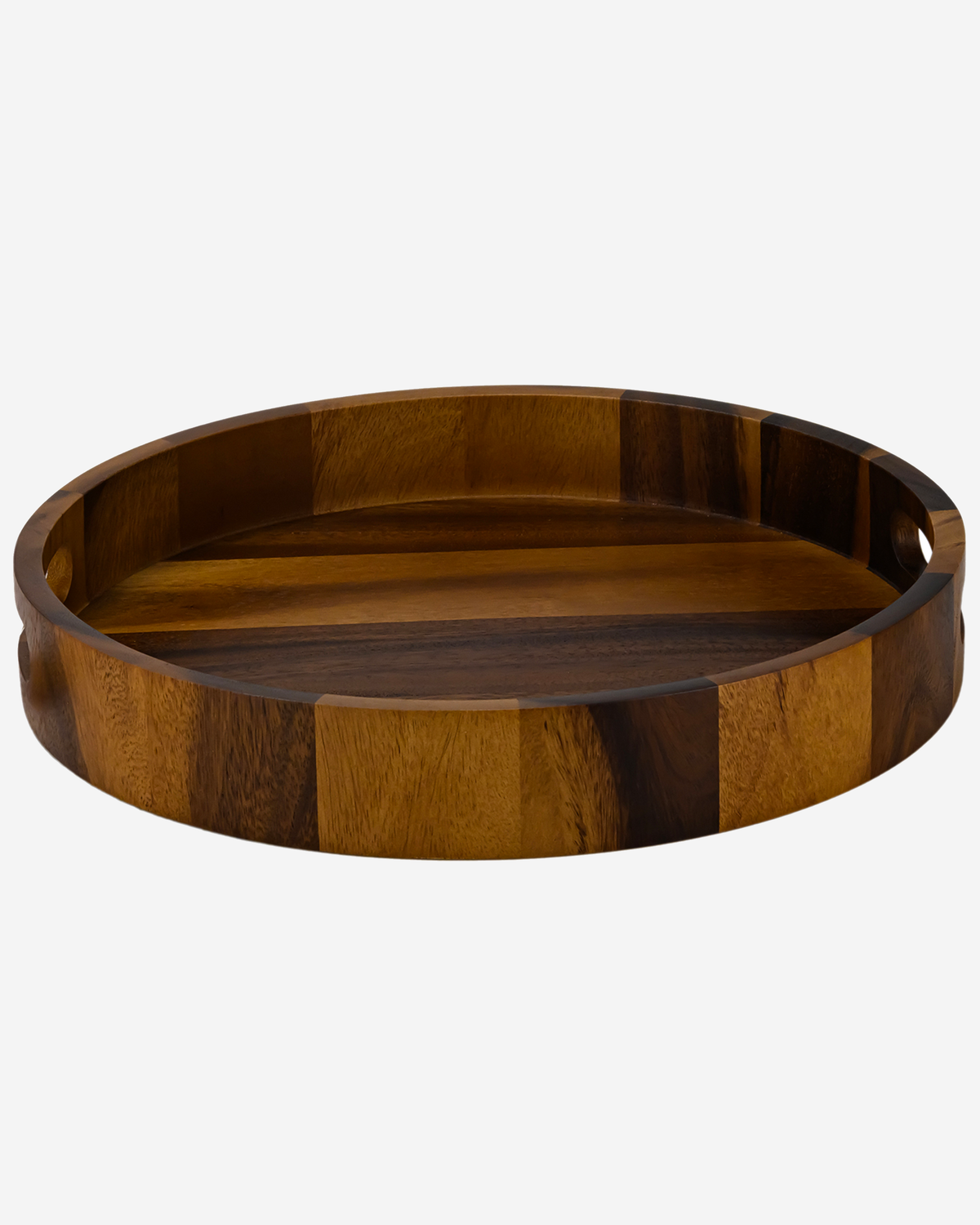 Billi Acacia Wood Round Serving Tray with Handles, Brown, 14 Inch