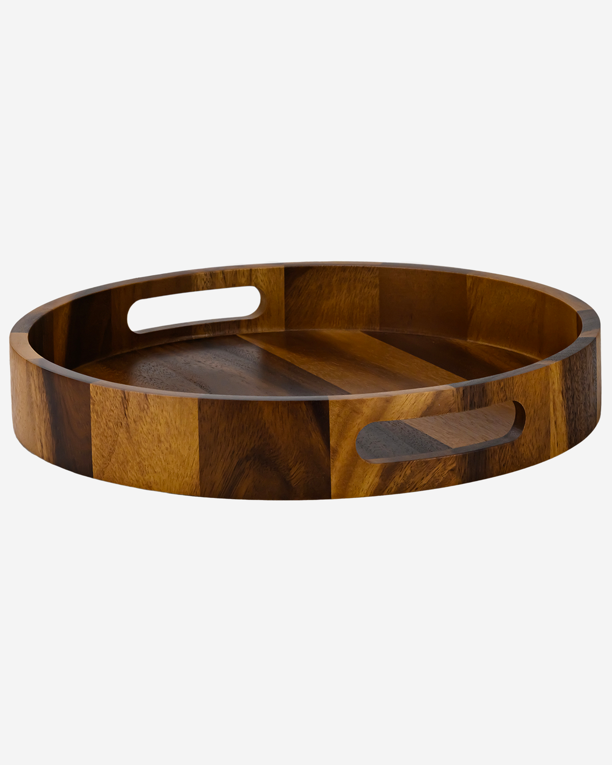 Billi Acacia Wood Round Serving Tray with Handles, Brown, 14 Inch
