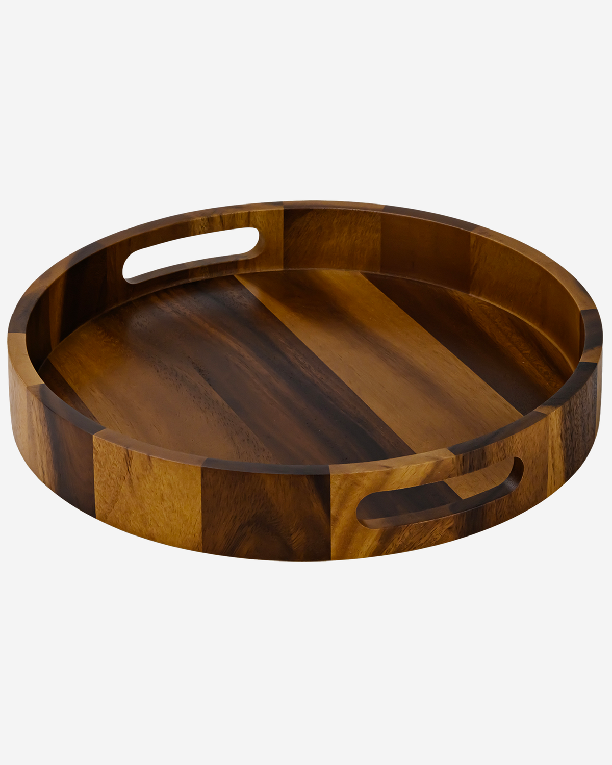 Billi Acacia Wood Round Serving Tray with Handles, Brown, 14 Inch