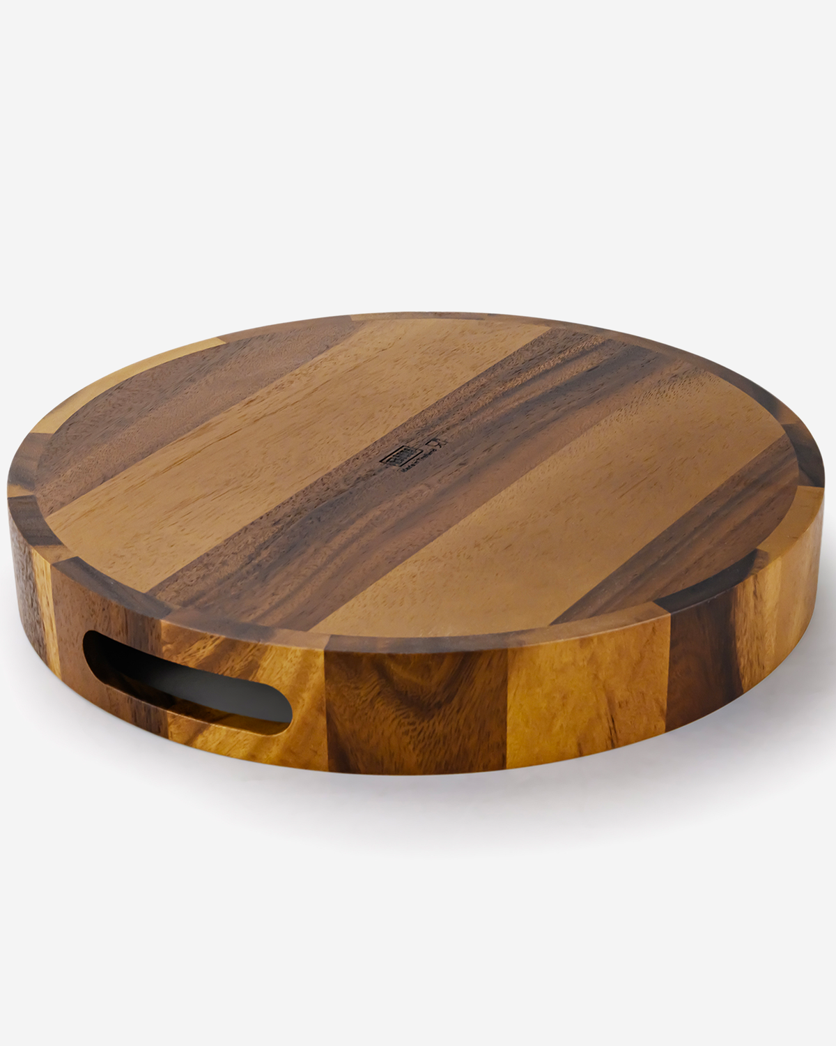 Billi Acacia Wood Round Serving Tray with Handles, Brown, 14 Inch