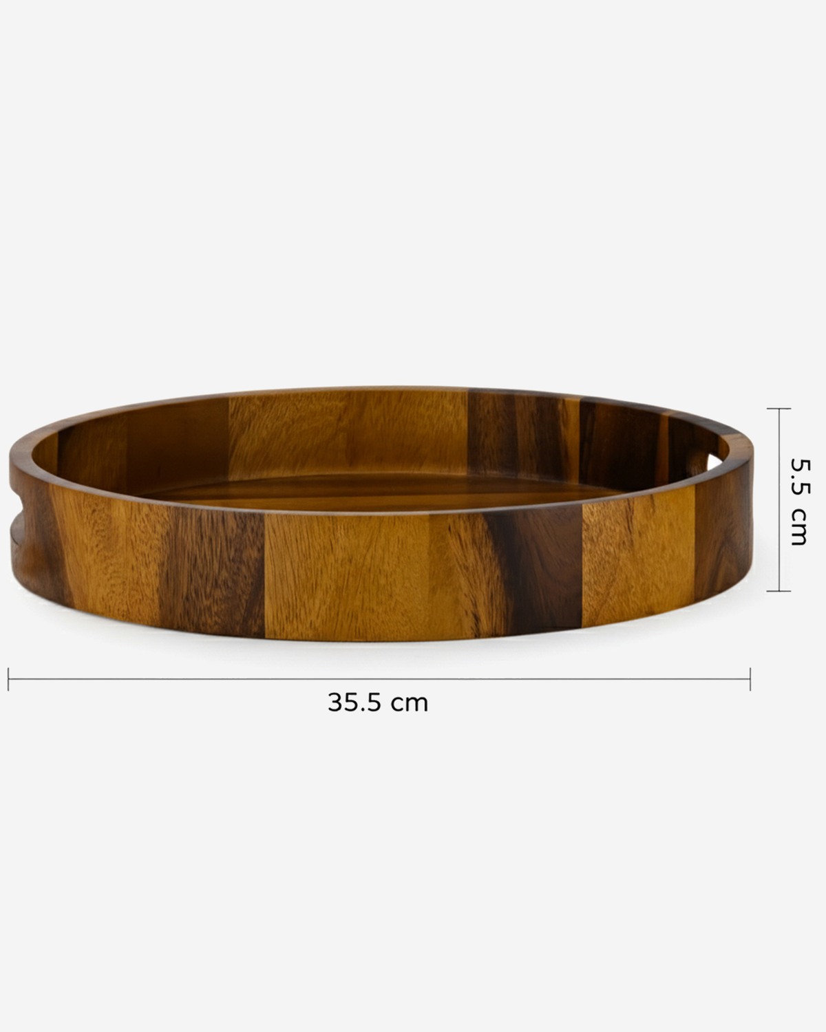 Billi Acacia Wood Round Serving Tray with Handles, Brown, 14 Inch