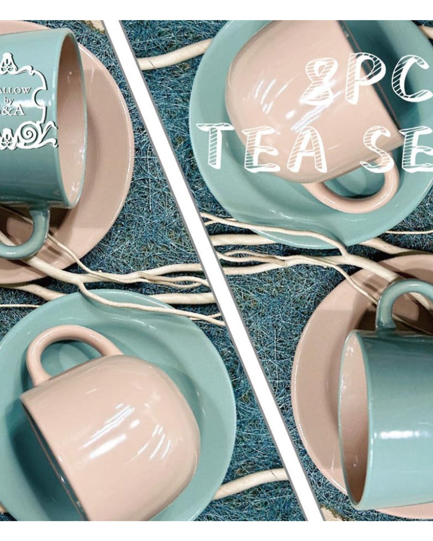 طقم فناجين شاي وصحن من شالو موير، 4 قطع، سعة 220 مل - قطعتان | أدوات مائدة للمطبخ، سيراميك، فخار حجري