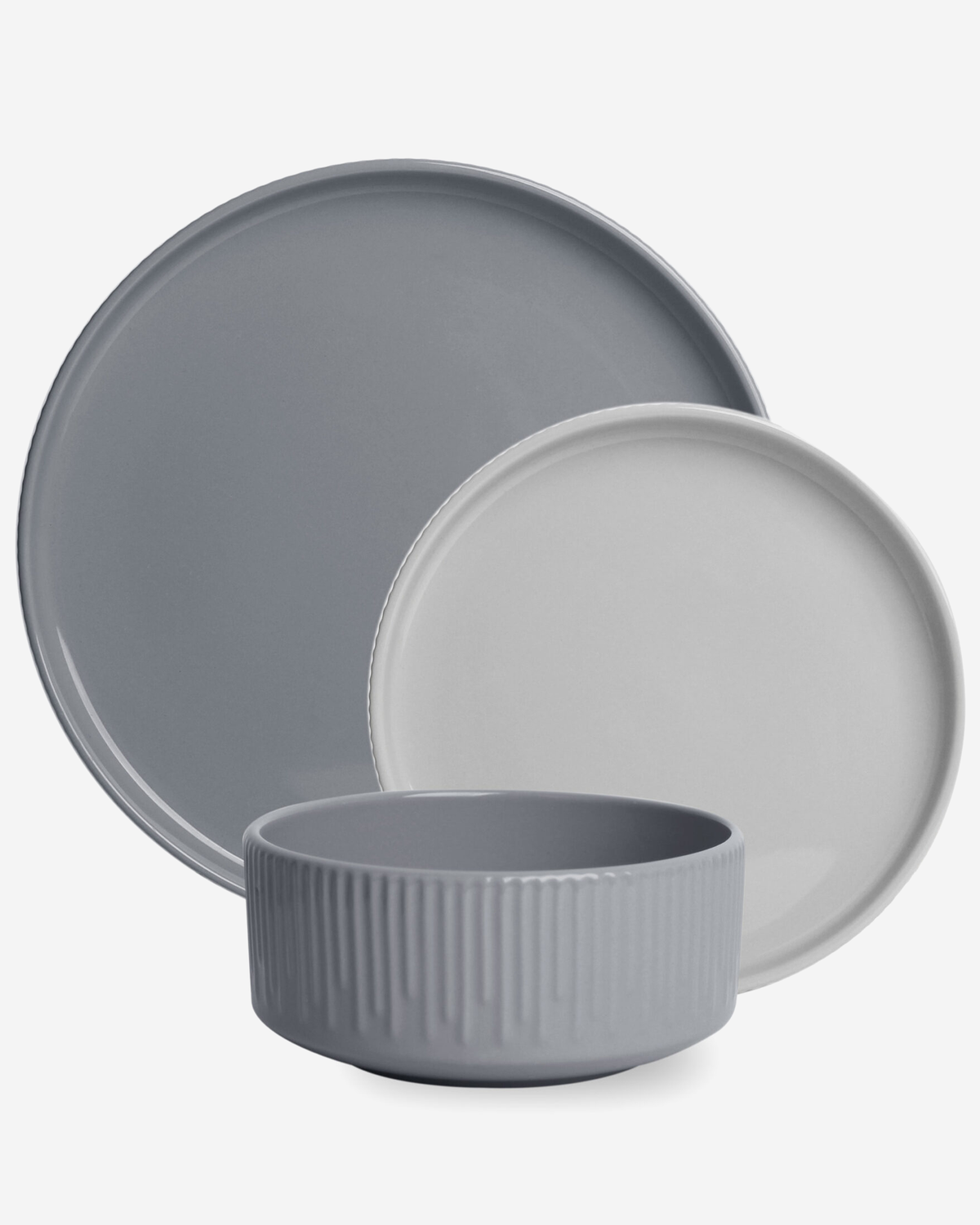 Shallow Harper Stoneware 12-Piece Dinner Set, Grey, 4 Dinner Plates 10.5", 4 Side Plates 7.5" & 4 Deep Bowls 5.5"