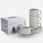Shallow Oslo Stoneware Tea Cup & Saucer Set, 8-Piece, 250ml, Green, Nordic Style, 4 Cups & 4 Matching Saucers