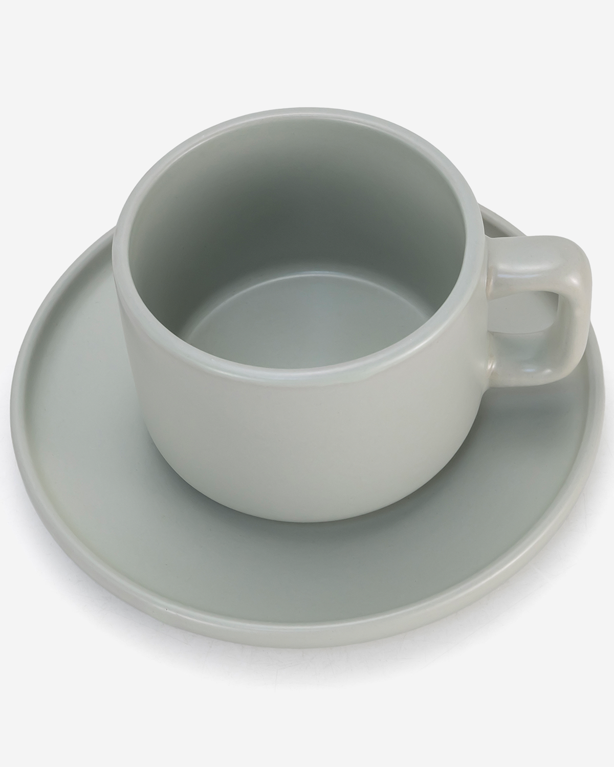Shallow Oslo Stoneware Tea Cup & Saucer Set, 8-Piece, 250ml, Green, Nordic Style, 4 Cups & 4 Matching Saucers