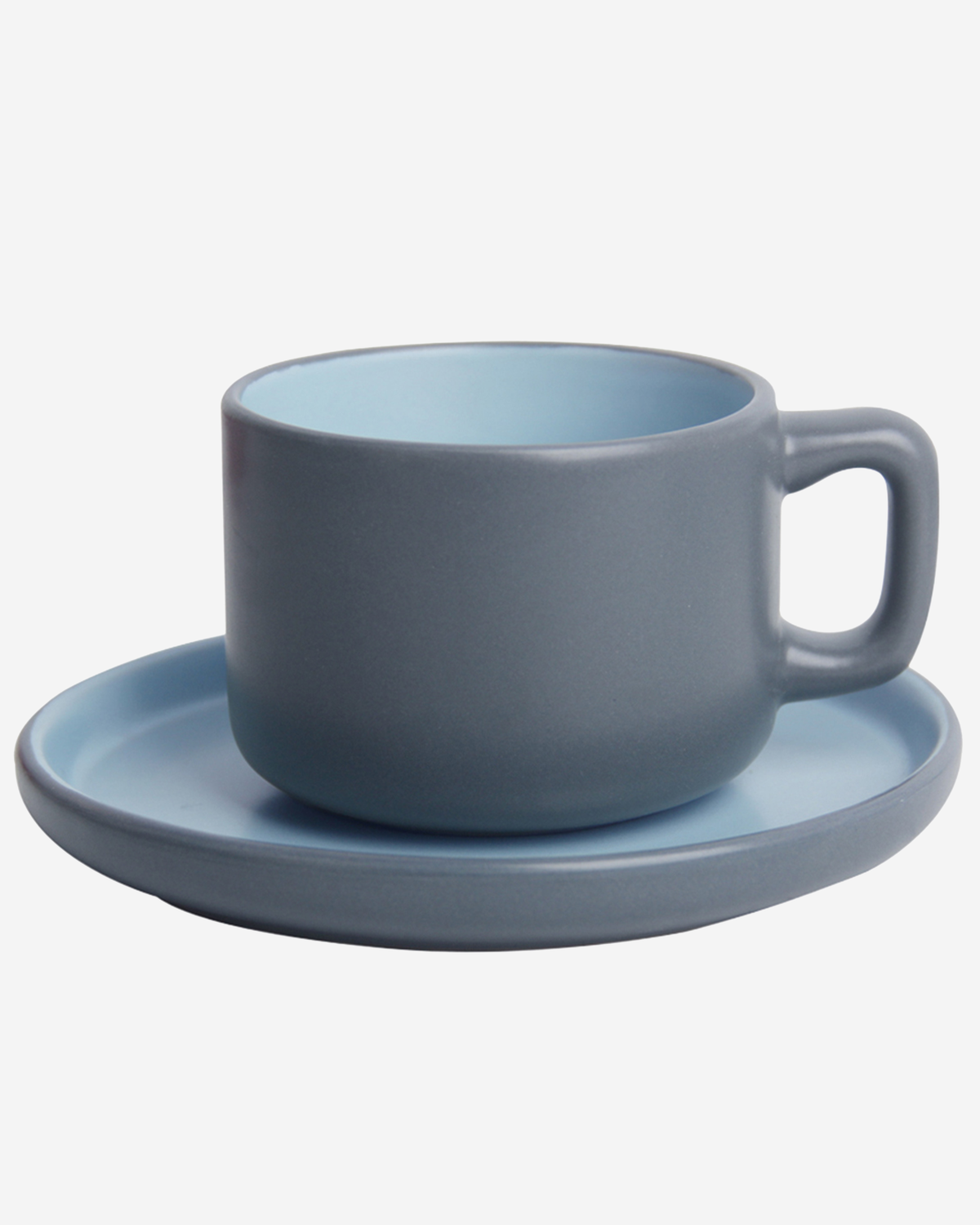 Shallow Oslo Stoneware Tea Cup & Saucer Set, 8-Piece, 250ml, Grey, Nordic Style, 4 Cups & 4 Matching Saucers