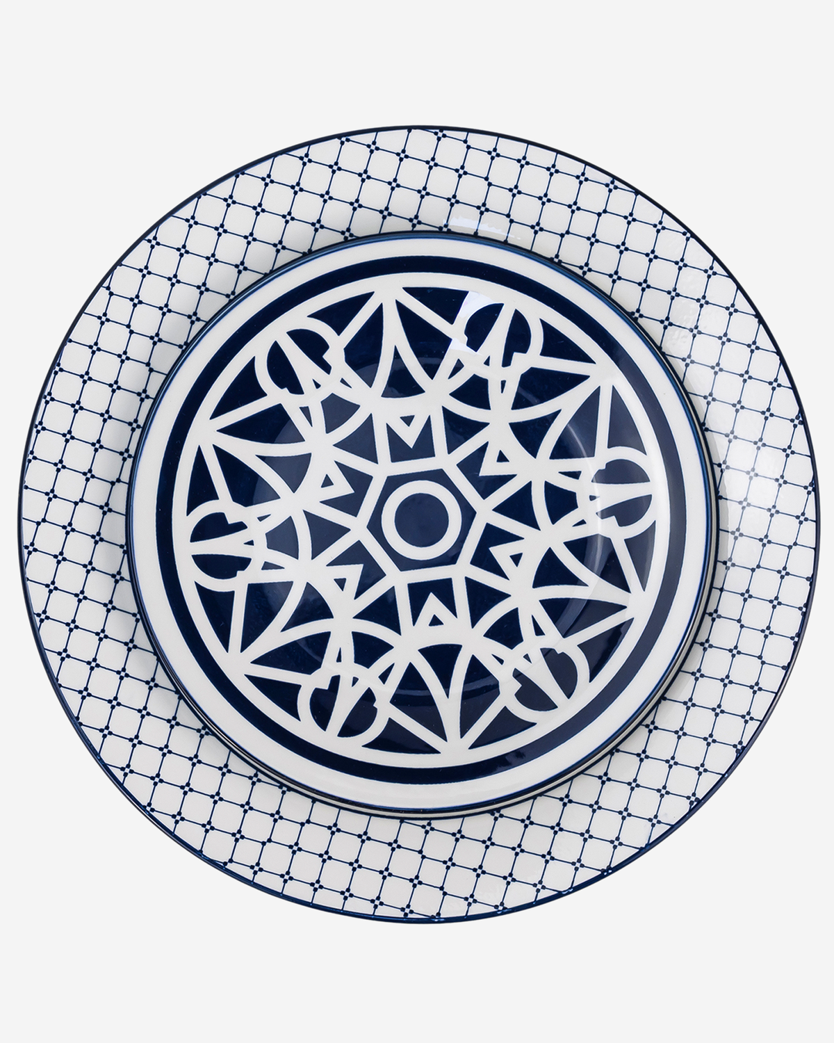 Shallow Malfi Porcelain 12-Piece Dinner Set, Blue, 4 Dinner Plates 10.5", 4 Side Plates 7.5" & 4 Small Bowls 4.5"