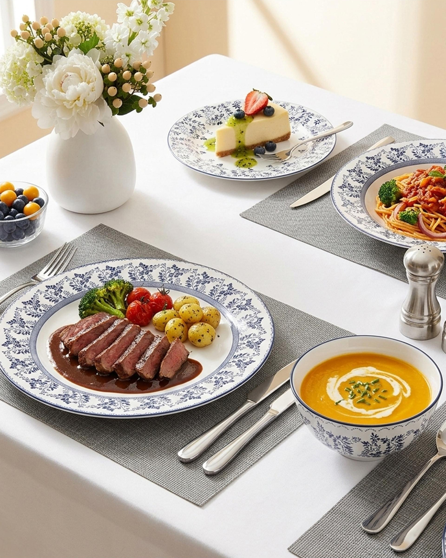 Shallow ROSA Porcelain Dinner Set 12 pcs