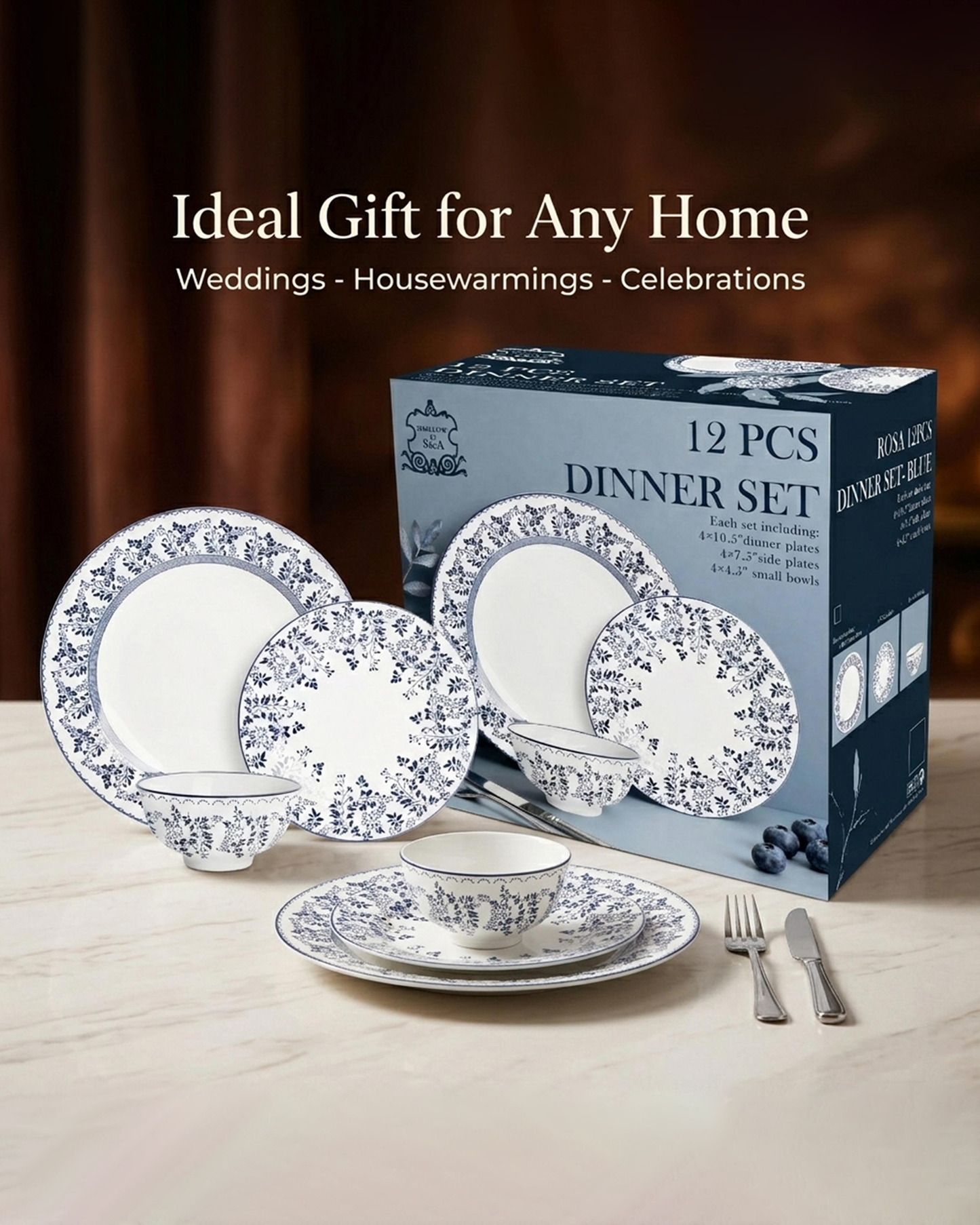 Shallow ROSA Porcelain Dinner Set 12 pcs