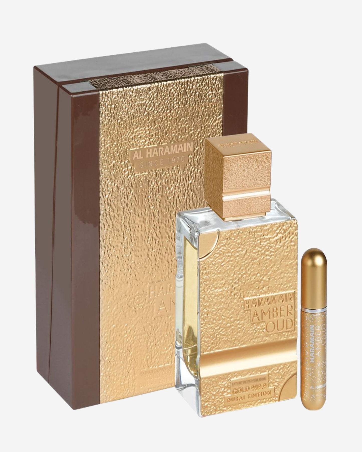 Haramain Amber Oud Gold 999.9 Dubai Edition 100Ml Extrait De Parfum + Refillable Atomizer