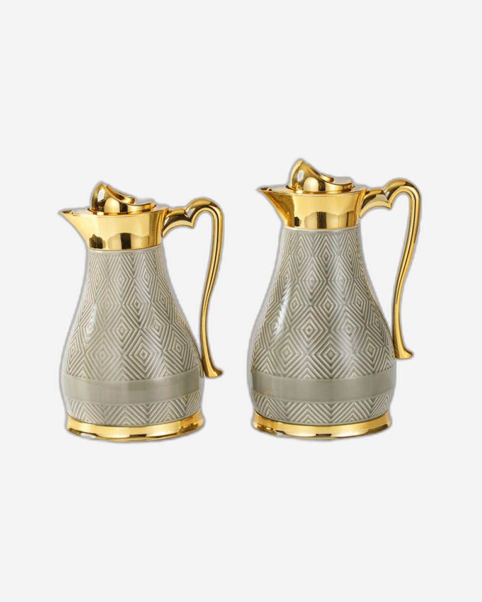 مجموعة تشاوان أمبر من زجاجتين - رمادي لامع مع ذهبي، زجاجة سعة 1 لتر + زجاجة سعة 750 مل