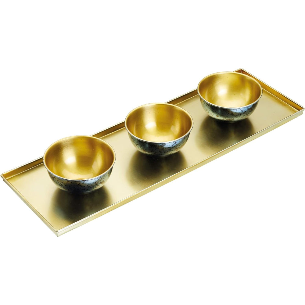 ART SERVING PLATTER WITH 3 BOWLS BRASS