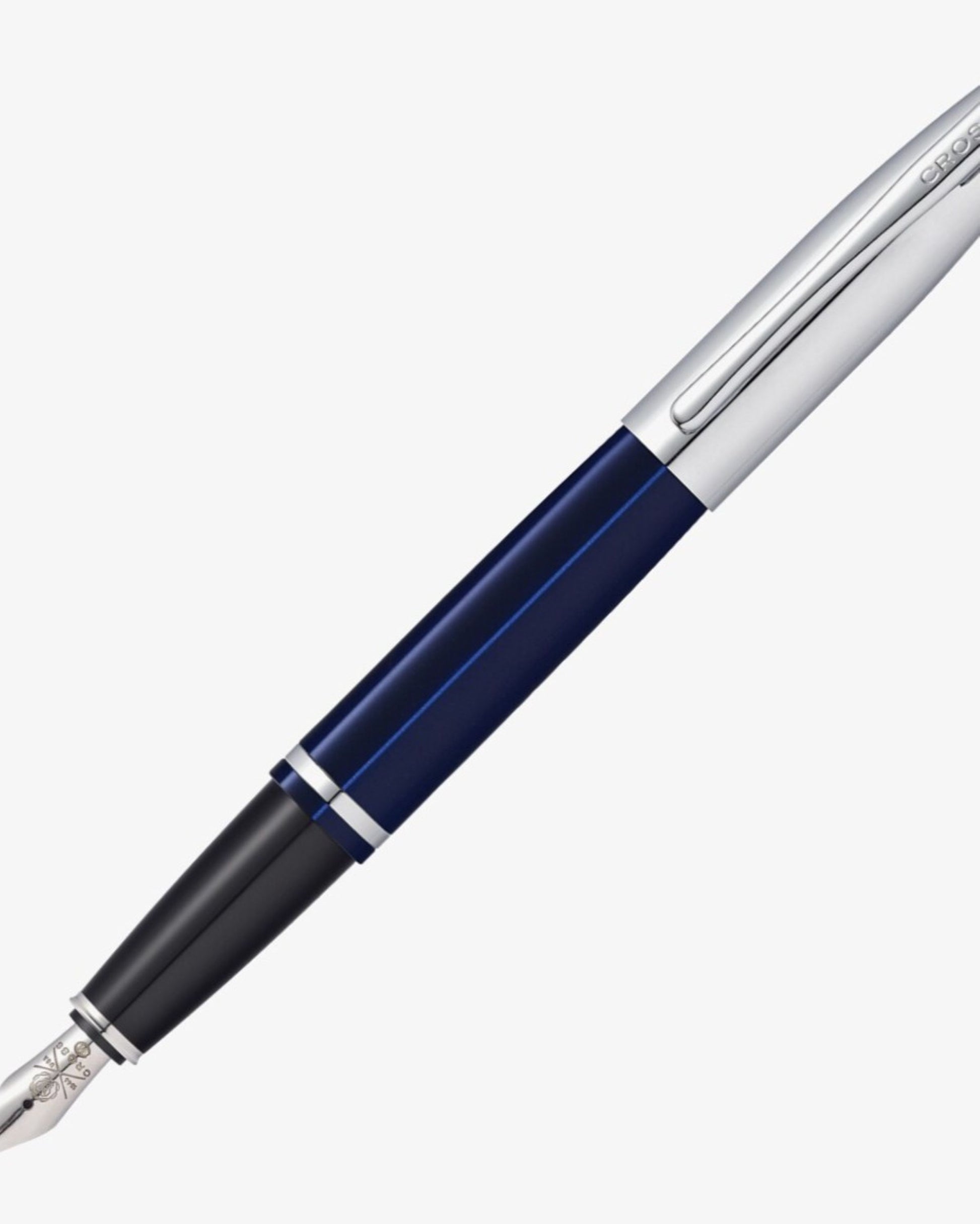 Cross Calais™ Chrome/Blue Lacquer With Polished Chrome Appointments And Medium Stainless Steel Nib Fountain Pen
