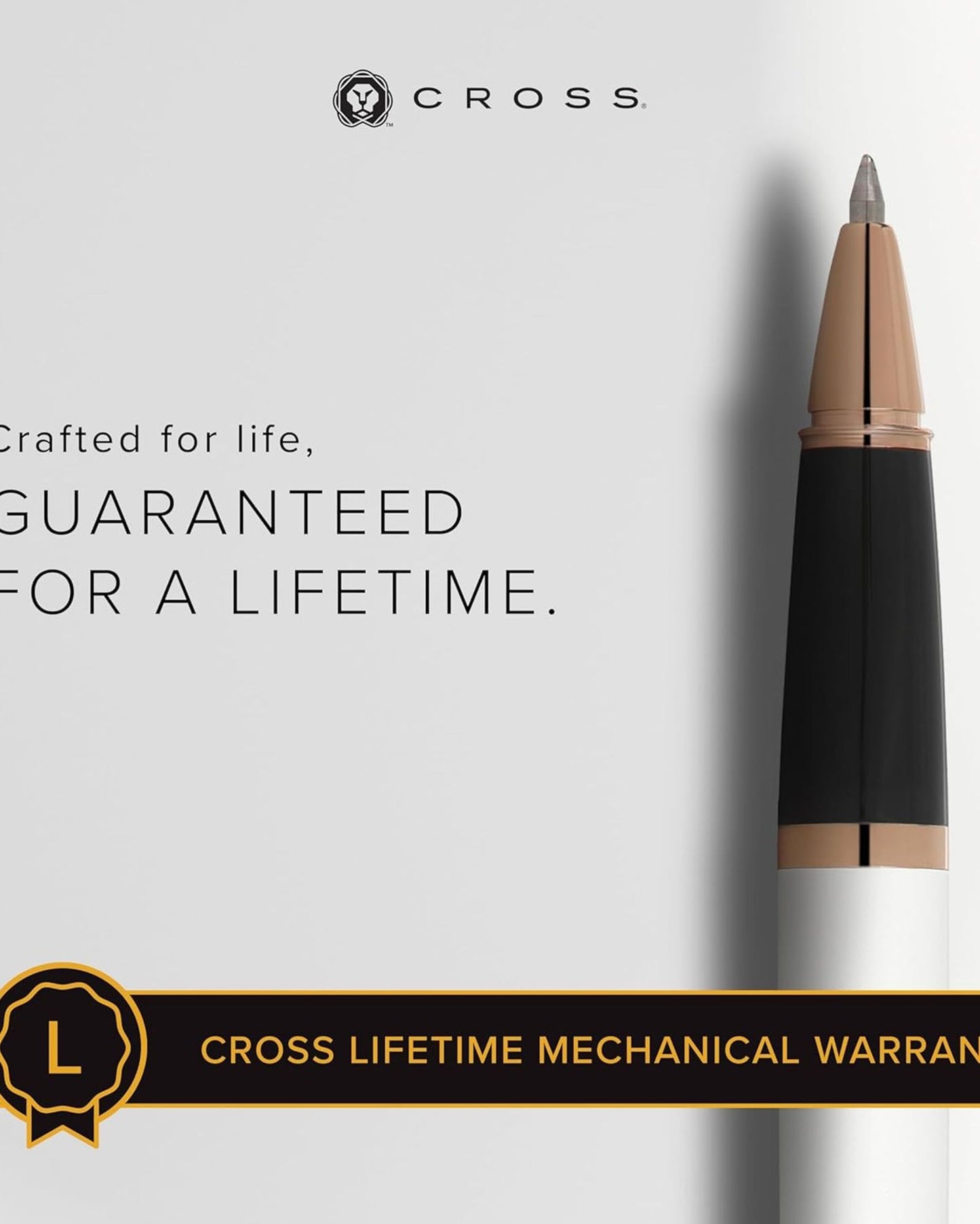 قلم حبر جاف كروس بيلي™ مطلي باللون الأبيض اللؤلؤي مع لمسات باللون الذهبي الوردي - AT0455-22