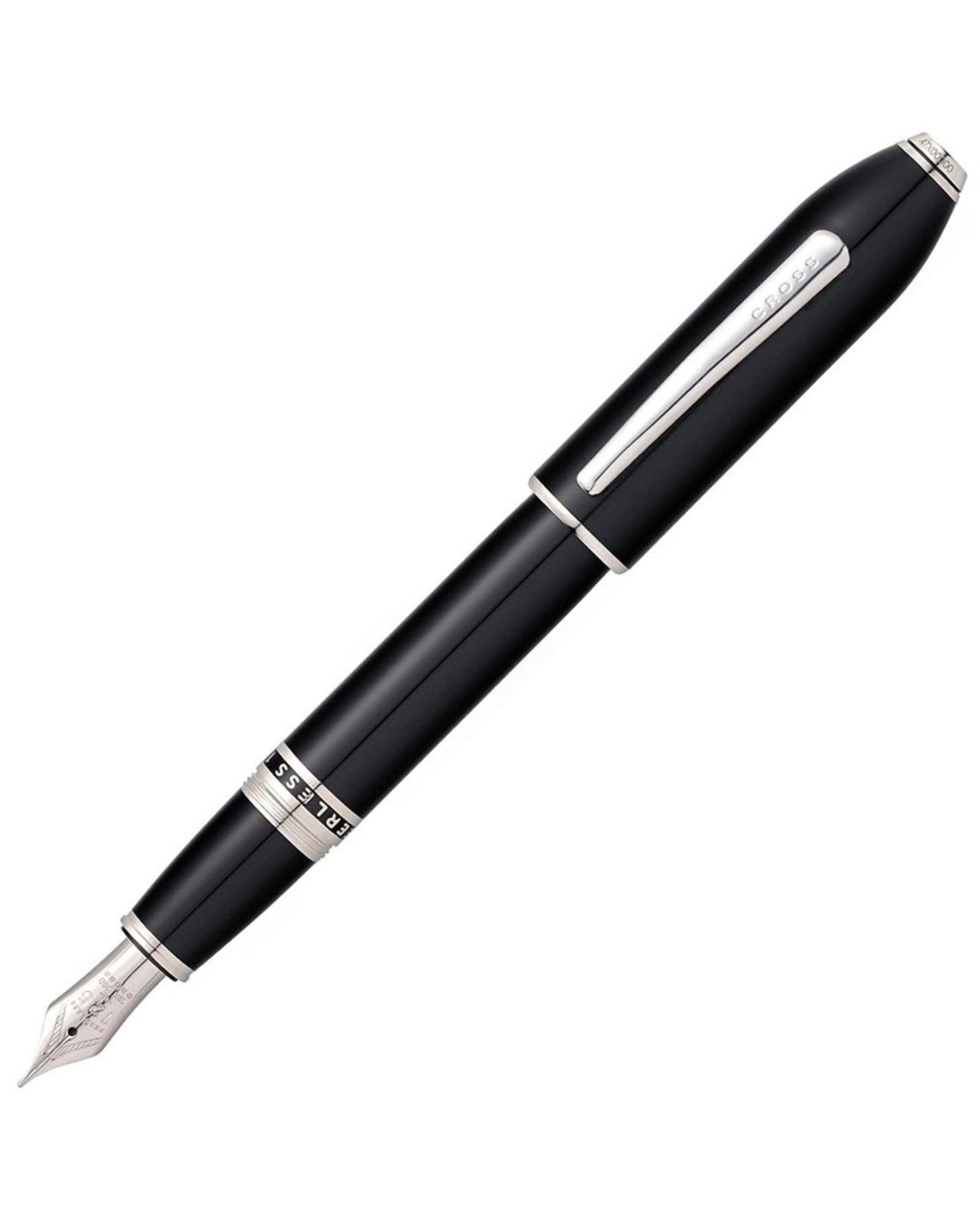 Cross Peerless Obsidian Black Lacquer With Platinum-Plated Appointments And Rhodium-Plated 18Kt Solid Gold Fine Nib Fountain Pen