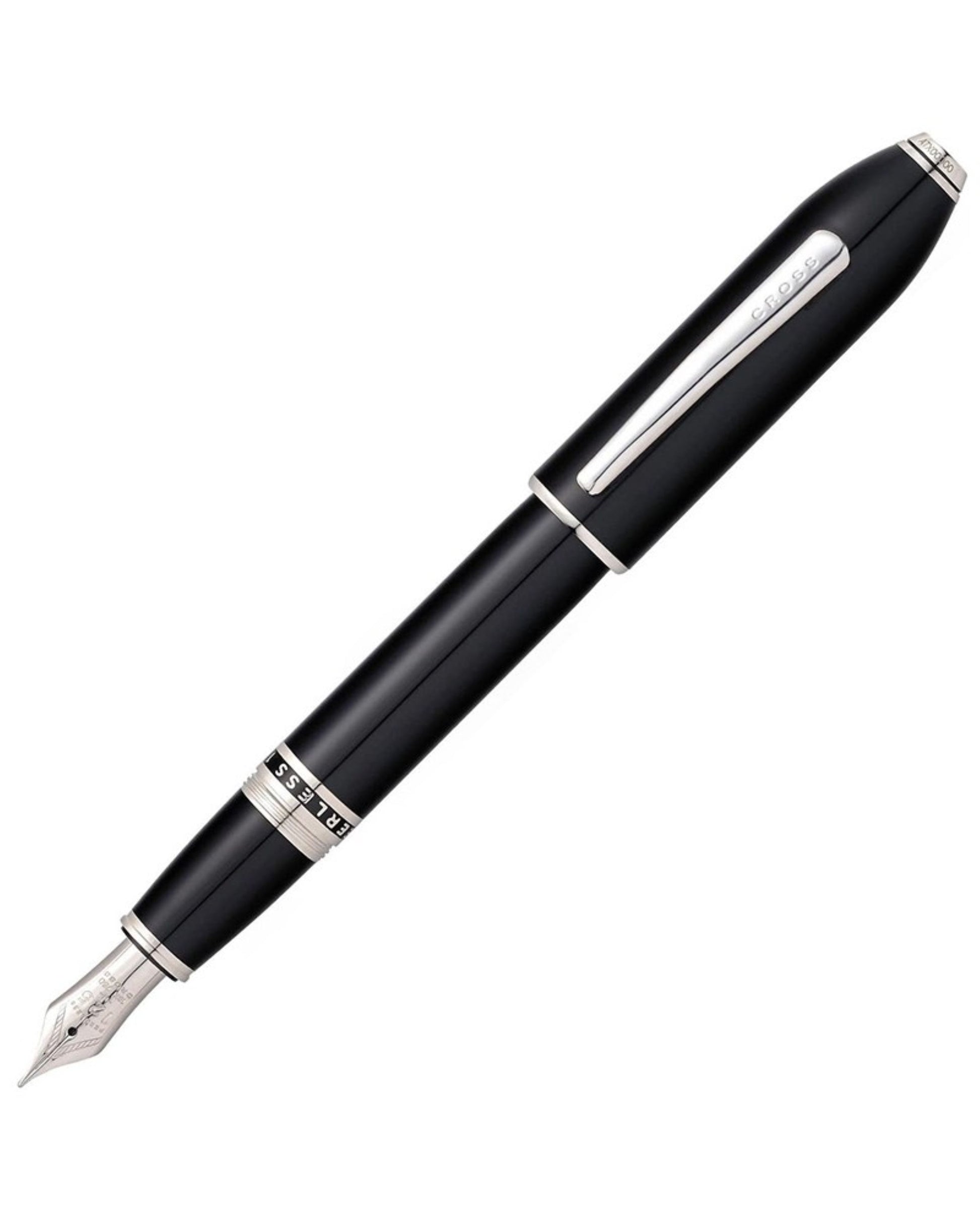 Cross Peerless Obsidian Black Lacquer With Platinum-Plated Appointments And Rhodium-Plated 18Kt Solid Gold Fine Nib Fountain Pen