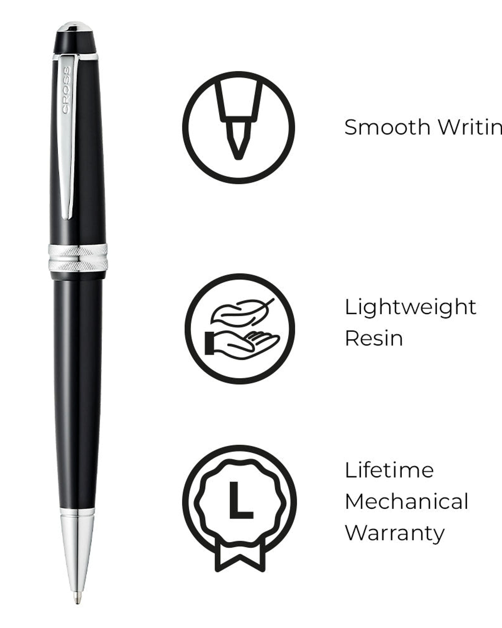 قلم حبر جاف من الراتنج الأسود اللامع Cross Bailey Light™ AT0742-1