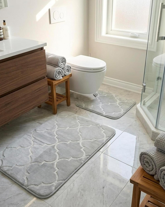 Cuisine Art Memory Foam Bathroom Mat Set (2 Pcs) Grey
