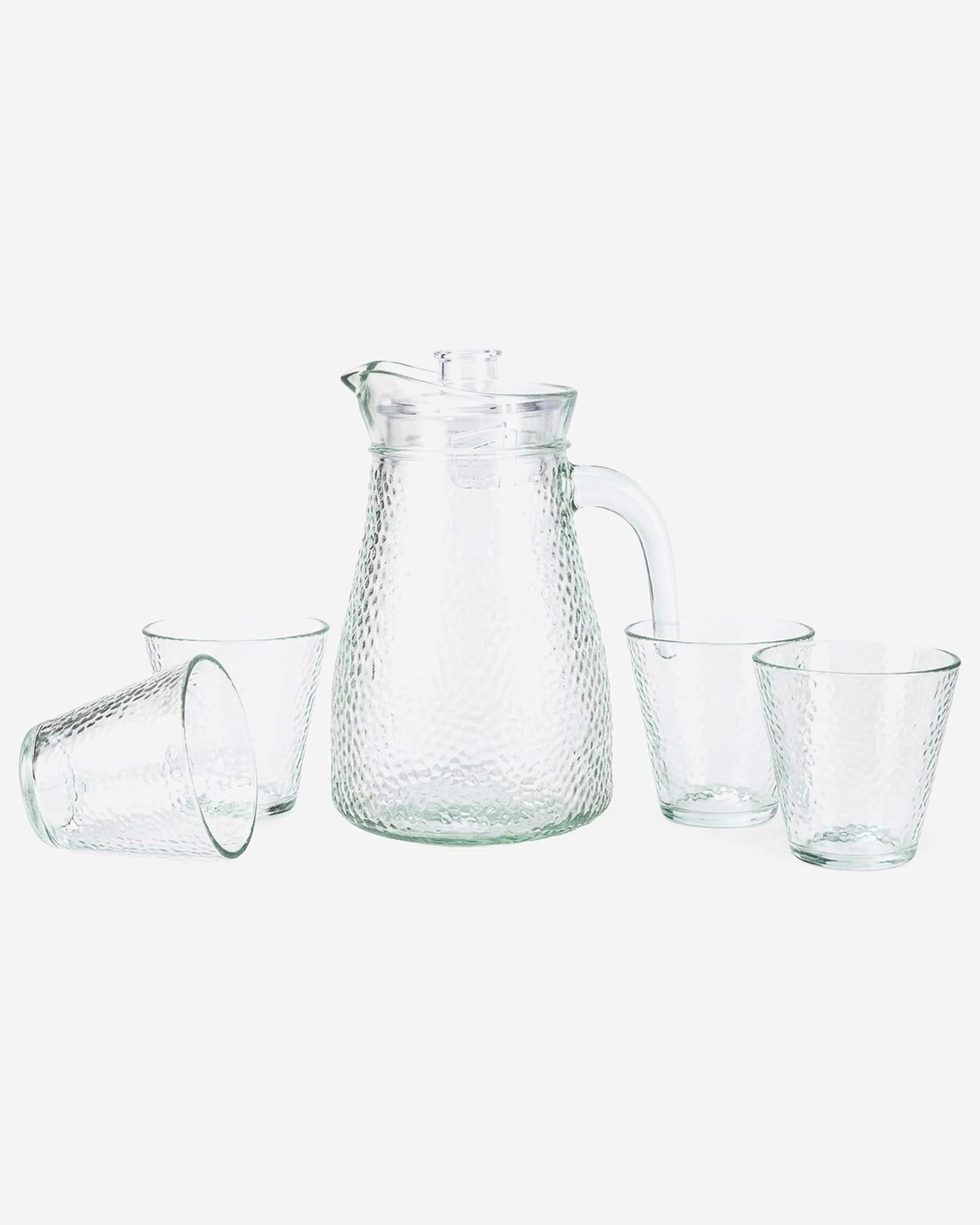 Cuisine Art Hammered Glass Water Carafe & Tumbler Set 5 pcs (1.2 L + 4 × 220 ml)