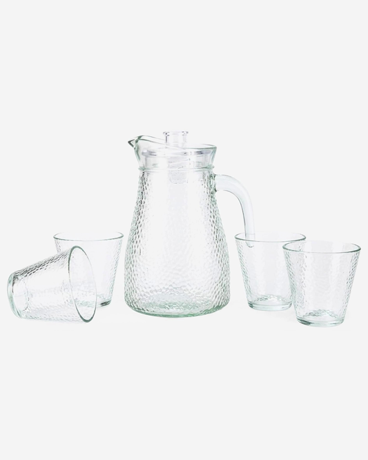 Cuisine Art Hammered Glass Water Carafe & Tumbler Set 5 pcs (1.2 L + 4 × 220 ml)