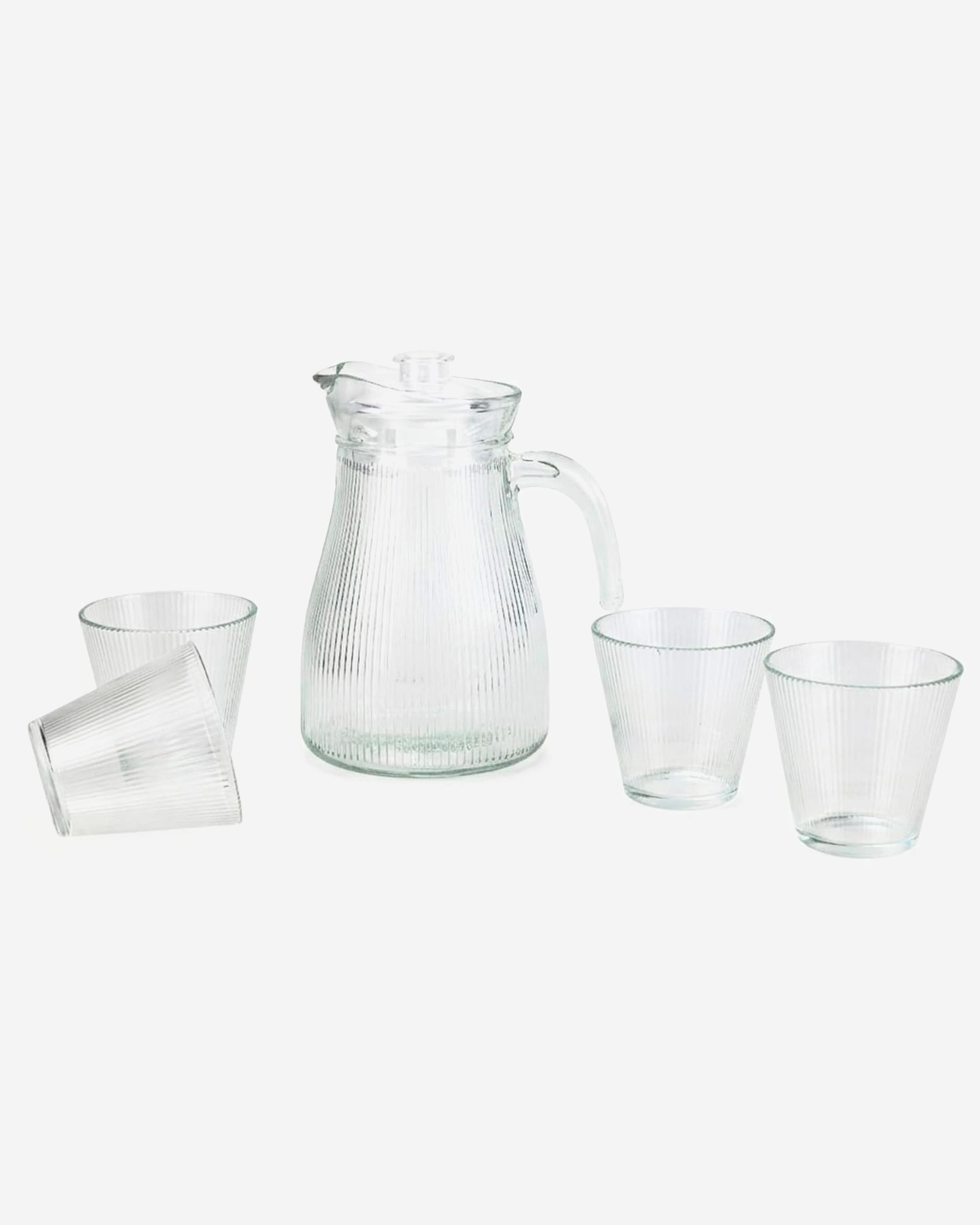 Cuisine Art Ribbed Glass Water Jug & Tumbler Set 5 pcs (1.2 L + 4 × 220 ml)