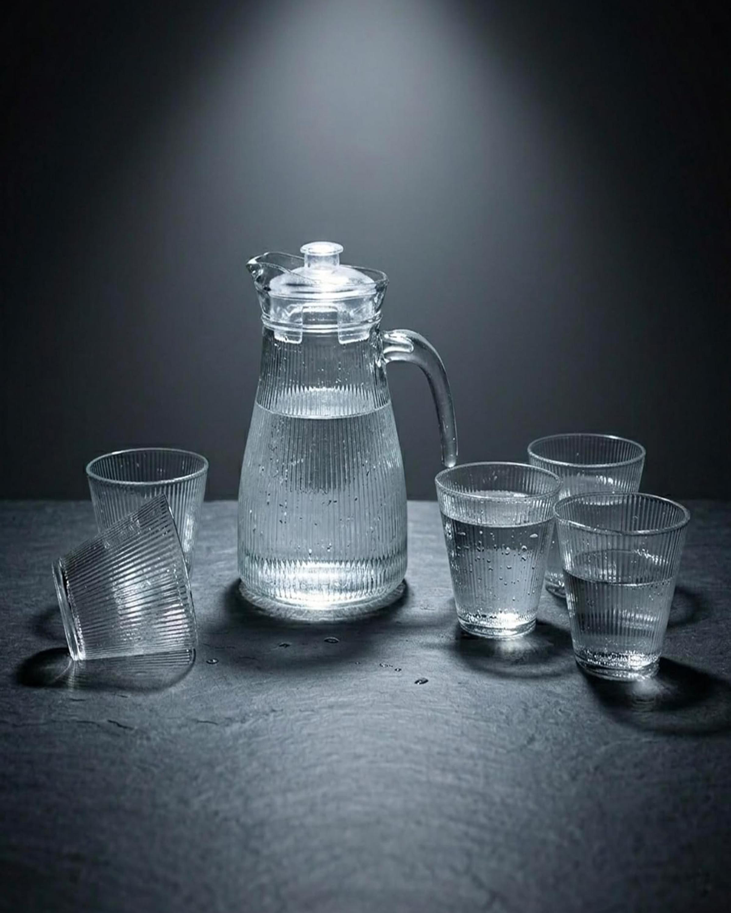 Cuisine Art Ribbed Glass 1.2 L Water Jug & Tumbler Set