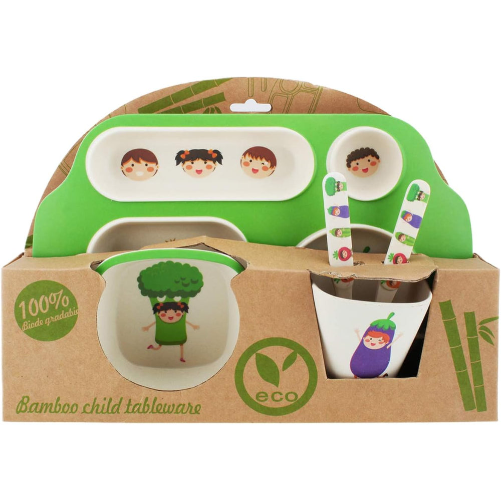 طقم أدوات طعام للأطفال من ألياف الخيزران من كويزين آرت | أطباق وأوعية وأكواب صديقة للبيئة للأطفال | خفيفة الوزن ومتينة | تصاميم مرحة