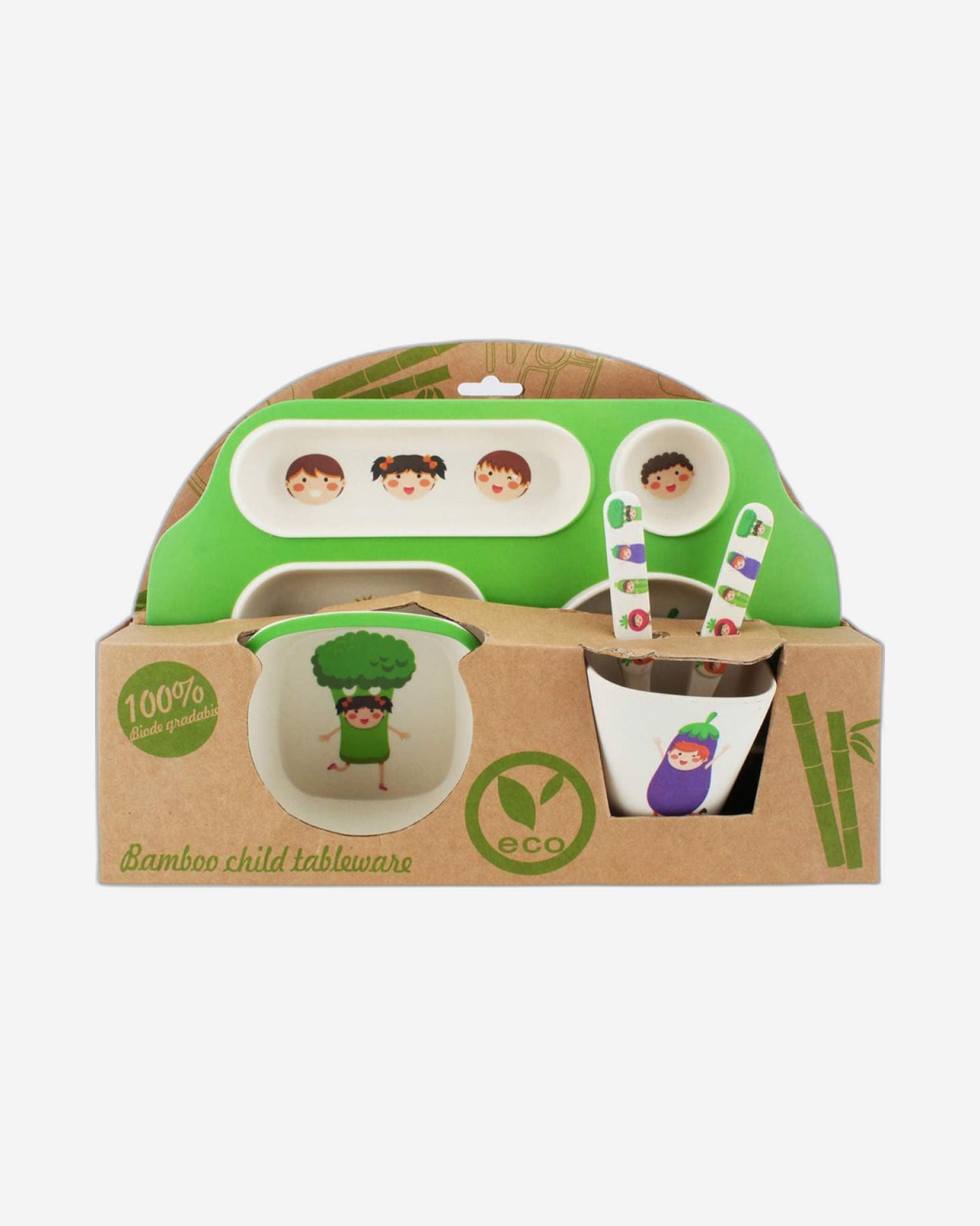 طقم أدوات طعام للأطفال من ألياف الخيزران من كويزين آرت | أطباق وأوعية وأكواب صديقة للبيئة للأطفال | خفيفة الوزن ومتينة | تصاميم مرحة