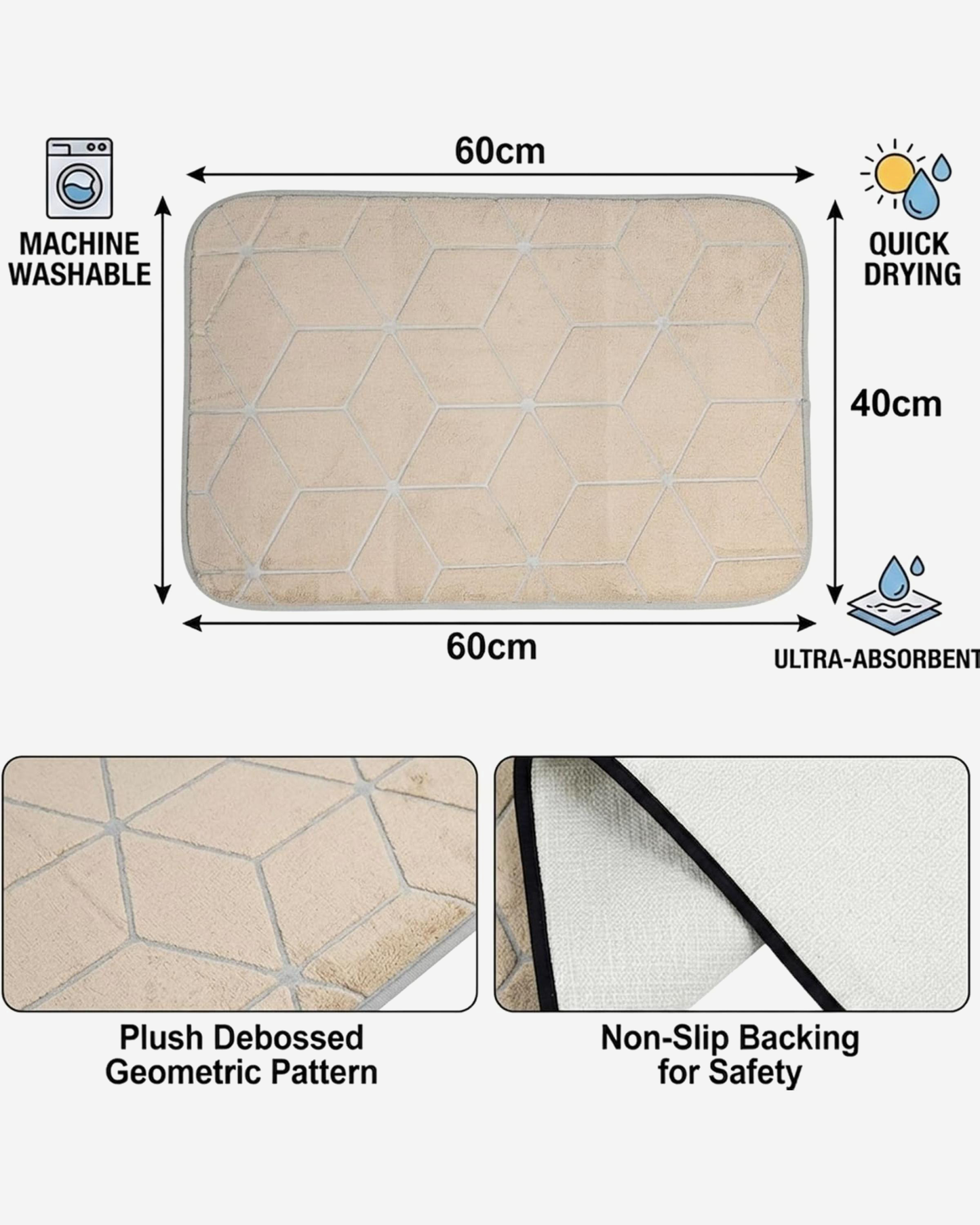 Cuisine Art Memory Foam Bath Mat 40×60 cm Beige