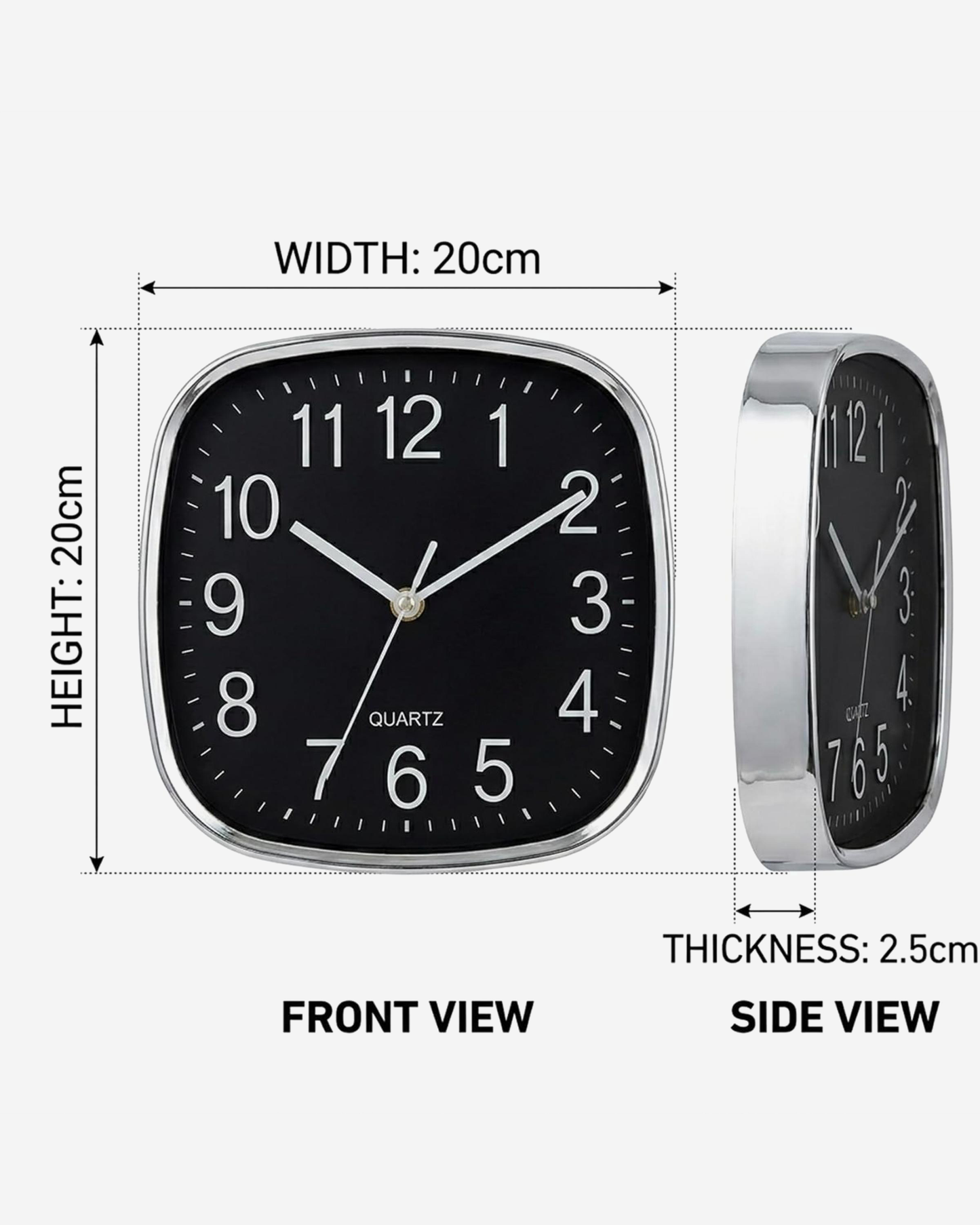 Cuisine Art Square Wall Clock 20 cm Black
