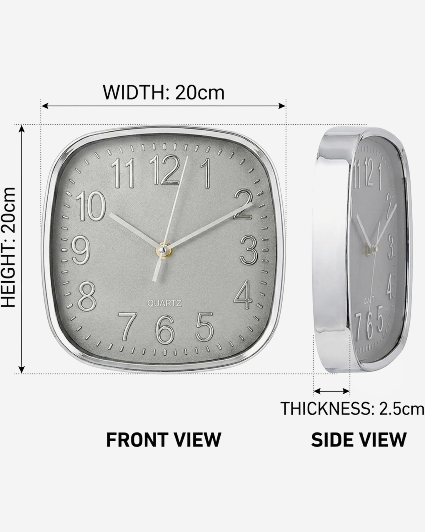 Cuisine Art Square Wall Clock 20 cm Grey
