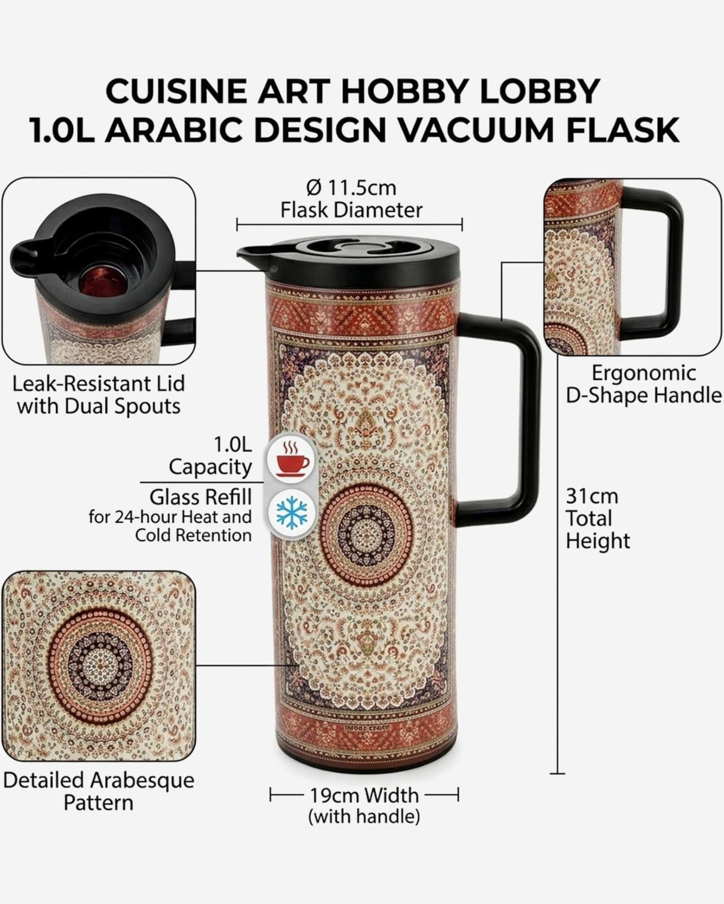 Cuisine Art Hobby Lobby Vacuum Flask 1L Arabic Design