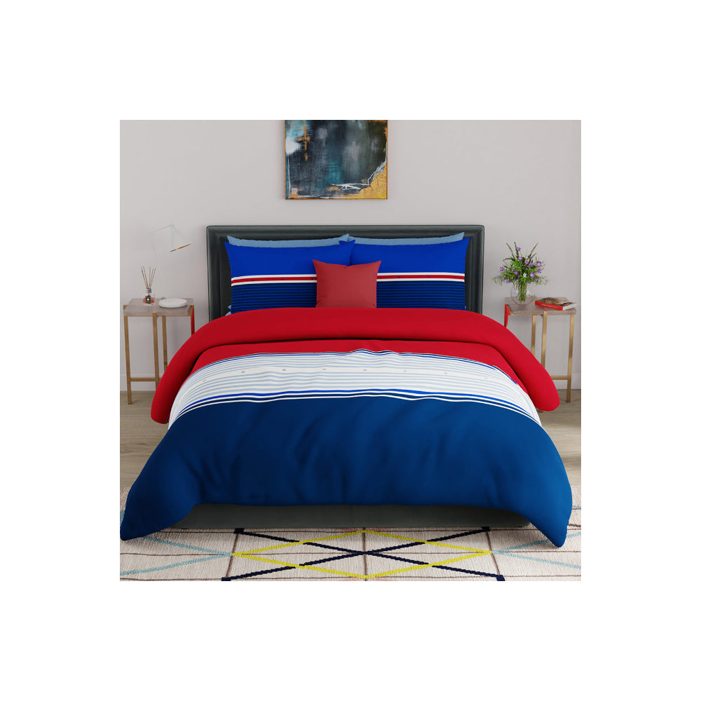 United Colors of Benetton Safari 144 TC King Bedsheet with 2 Pillow covers Blue Red