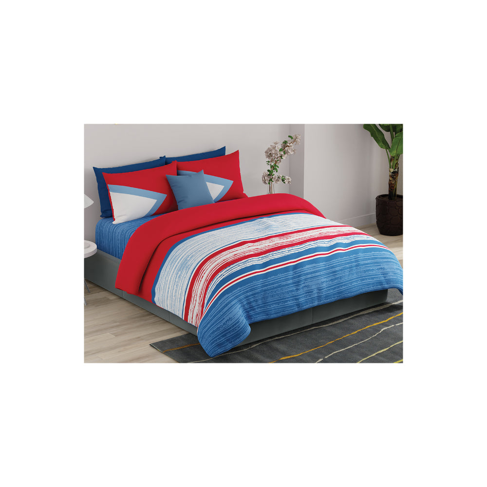 ملاءة سرير سوبر كينج من يونايتد كولورز أوف بينيتون رينبو 210 تي سي مع غطاءي وسادة باللون الأحمر