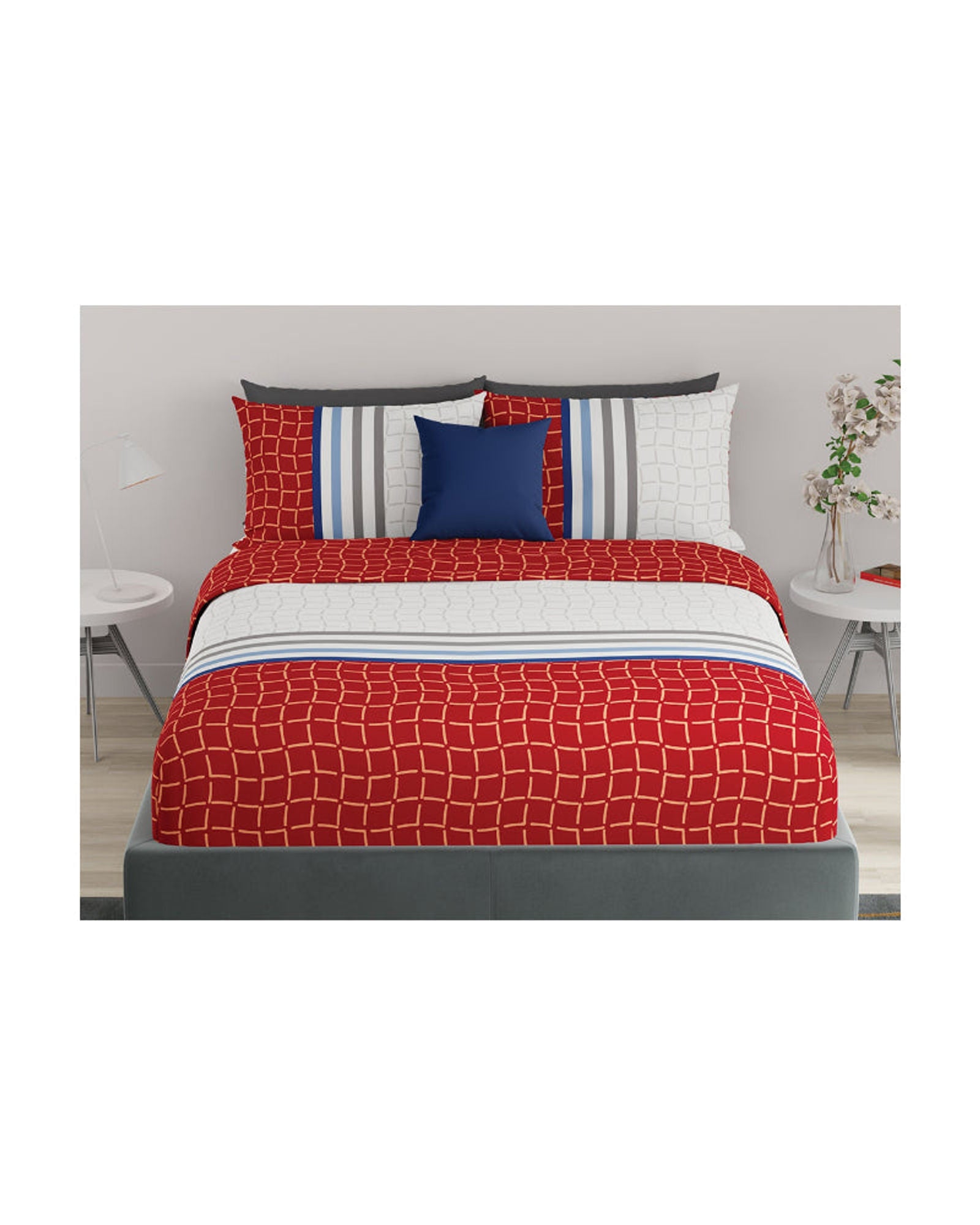 ملاءة سرير United Colors of Benetton Rainbow Maroon 210 TC مزودة بغطائي وسادة