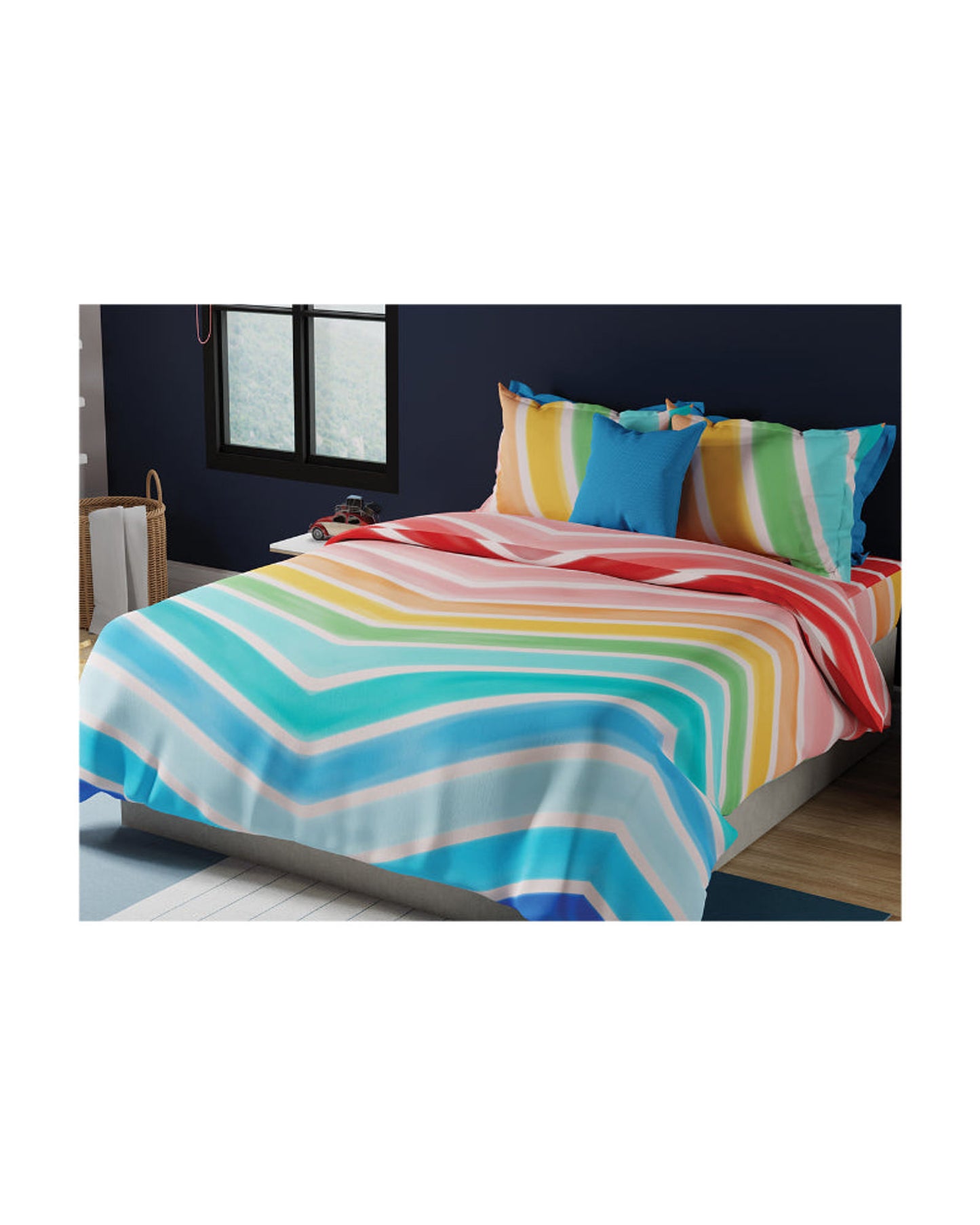 ملاءة سرير كينج 210 TC من United Colors of Benetton Kids مع غطاءي وسادة بألوان قوس قزح