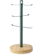 حامل أكواب شاي وقهوة إيرل من كويزين آرت مع قاعدة خشبية وحلقة تعليق معدنية، وشجرة أكواب على سطح الطاولة، وحامل مجفف أكواب قهوة بستة خطافات، وإكسسوارات منزلية للمطبخ والبار، لون أخضر (العمق 16 × الارتفاع 33 سم)