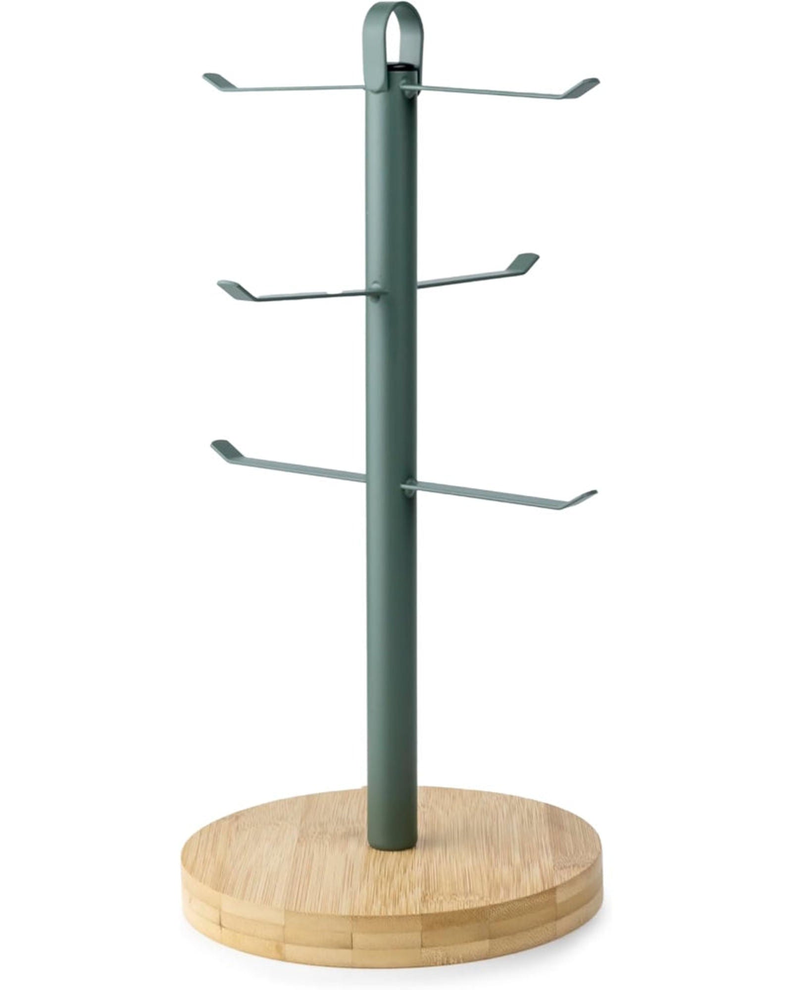حامل أكواب شاي وقهوة إيرل من كويزين آرت مع قاعدة خشبية وحلقة تعليق معدنية، وشجرة أكواب على سطح الطاولة، وحامل مجفف أكواب قهوة بستة خطافات، وإكسسوارات منزلية للمطبخ والبار، لون أخضر (العمق 16 × الارتفاع 33 سم)