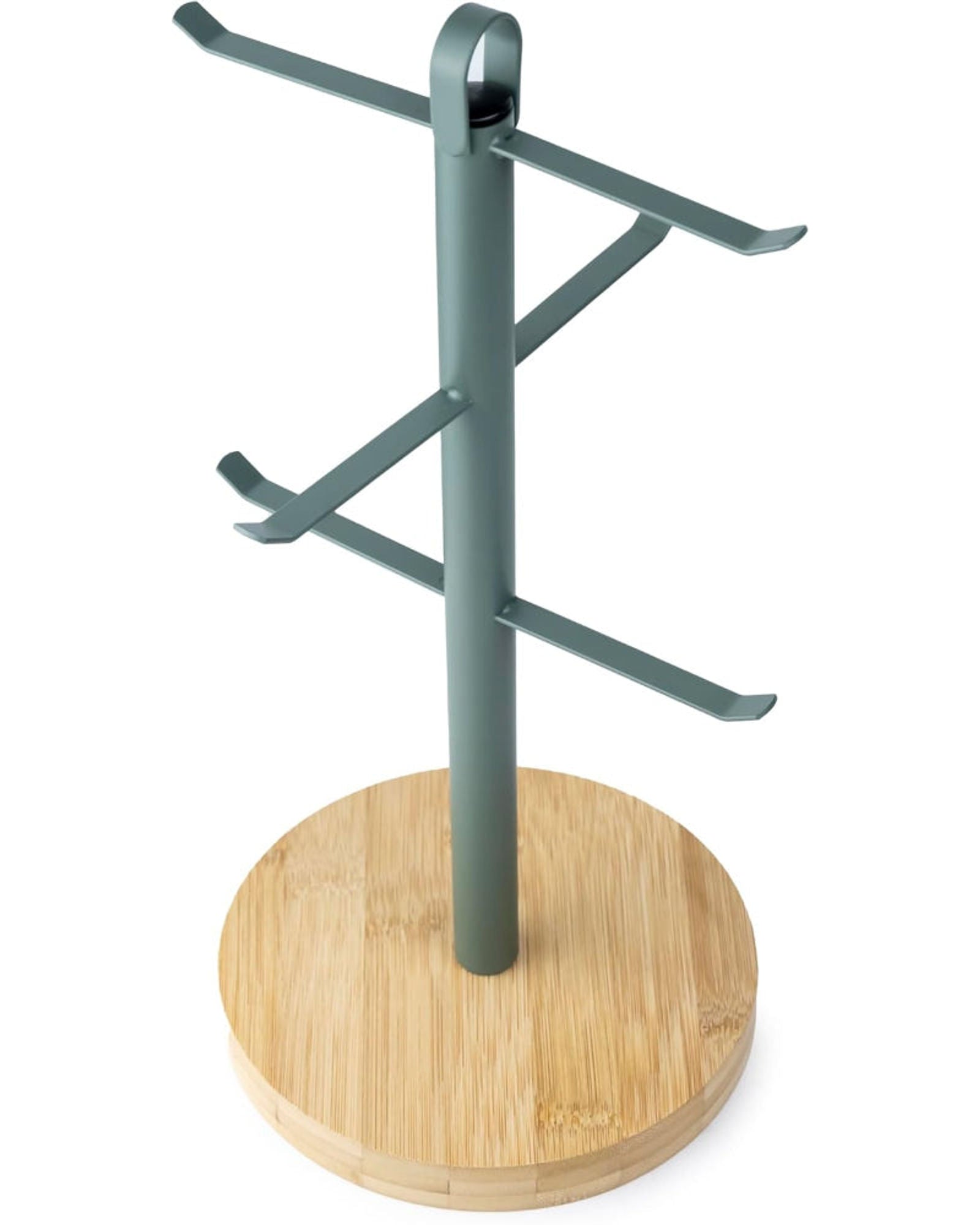 حامل أكواب شاي وقهوة إيرل من كويزين آرت مع قاعدة خشبية وحلقة تعليق معدنية، وشجرة أكواب على سطح الطاولة، وحامل مجفف أكواب قهوة بستة خطافات، وإكسسوارات منزلية للمطبخ والبار، لون أخضر (العمق 16 × الارتفاع 33 سم)