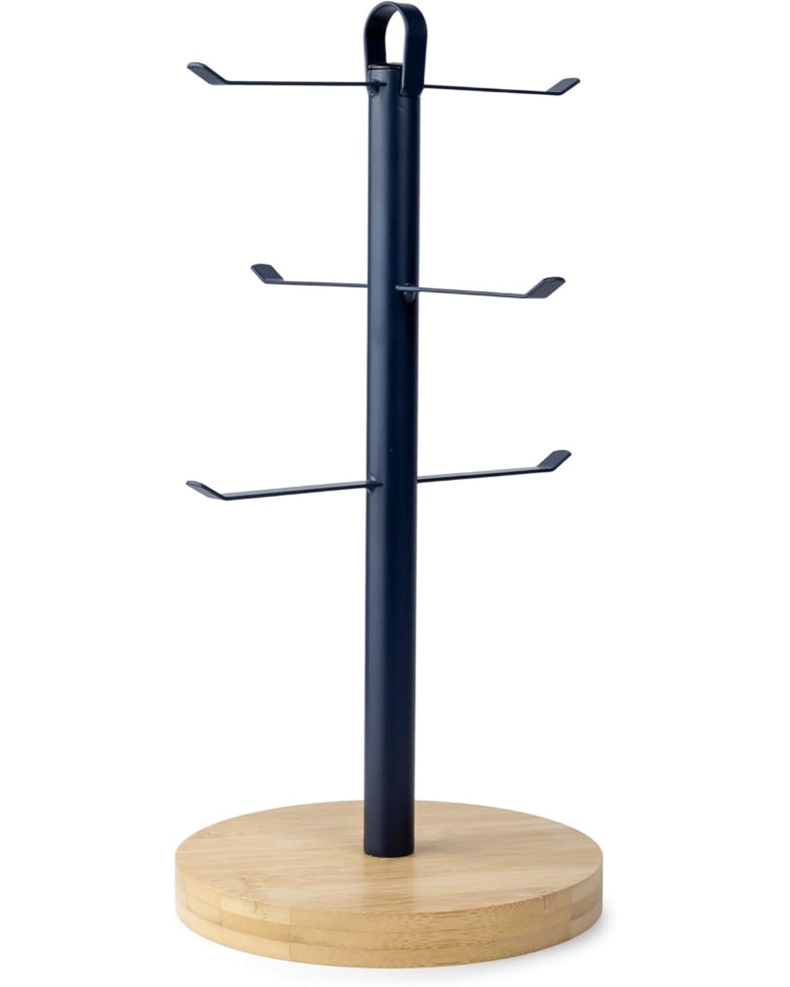 حامل أكواب CUISINE ART DIVA باللون الأزرق الداكن، حامل أكواب الشاي والقهوة بقاعدة خشبية مع حلقة تعليق معدنية، شجرة أكواب على سطح الطاولة، حامل مجفف أكواب القهوة بستة خطافات، ملحقات المطبخ المنزلية والبار