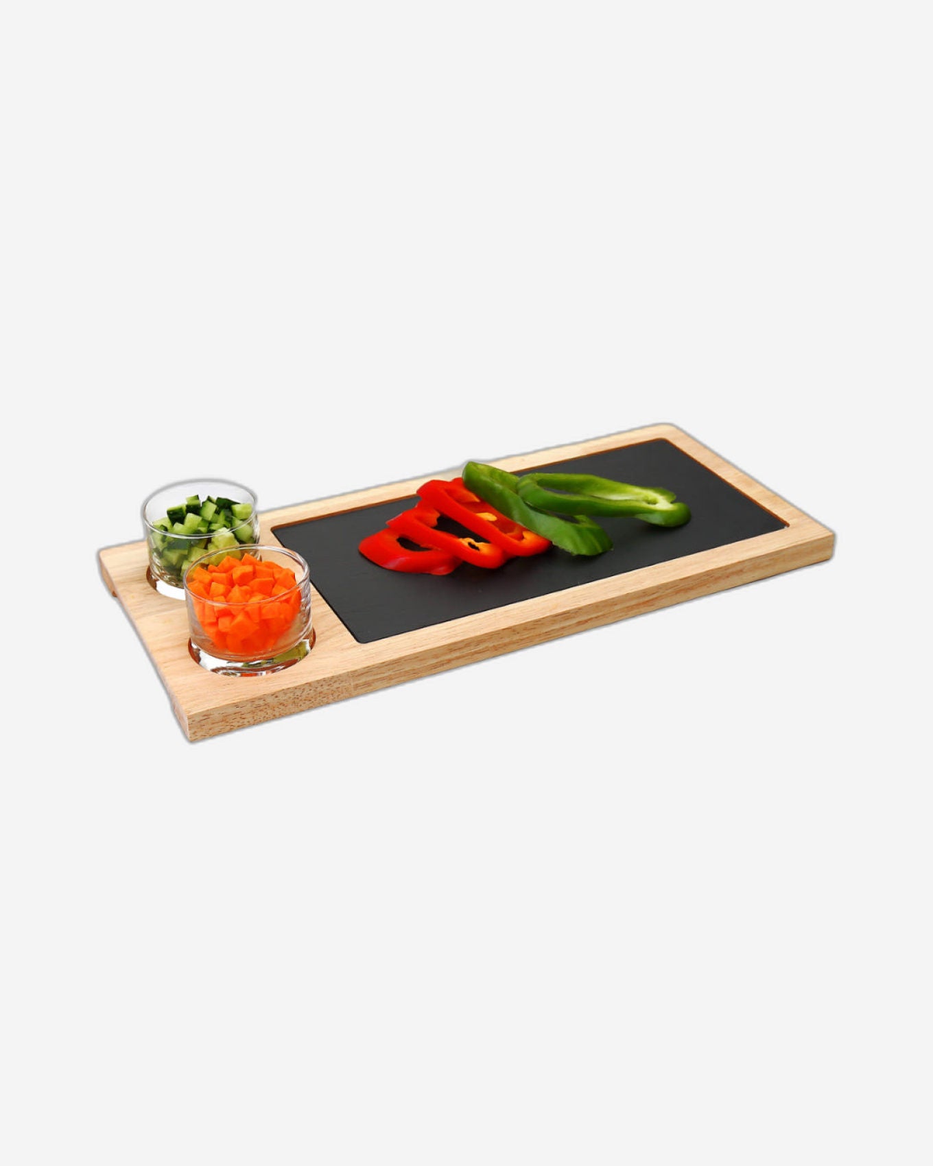 طقم تقديم من أردواز المطبخ مع أوعية زجاجية ٤٢×١٩ سم ووعاء زجاجي (٢×١٠٠ مل)