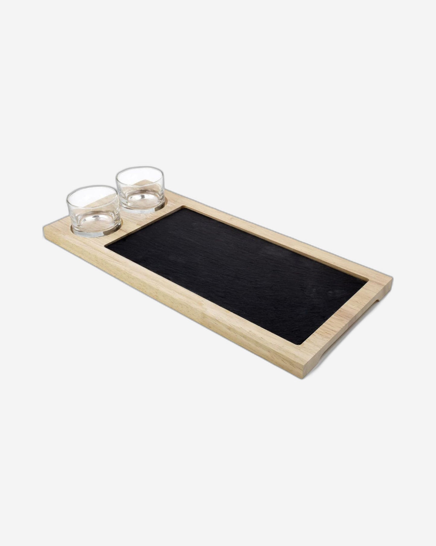 طقم تقديم من أردواز المطبخ مع أوعية زجاجية ٤٢×١٩ سم ووعاء زجاجي (٢×١٠٠ مل)