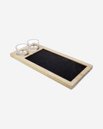 طقم تقديم من أردواز المطبخ مع أوعية زجاجية ٤٢×١٩ سم ووعاء زجاجي (٢×١٠٠ مل)