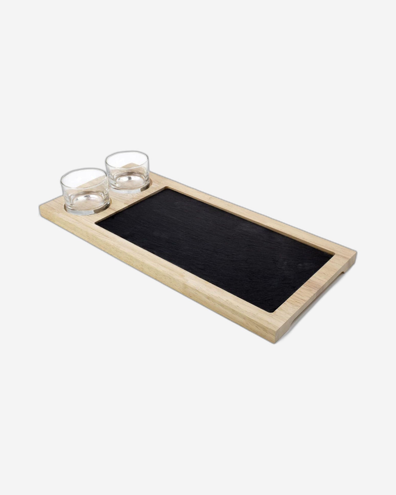 طقم تقديم من أردواز المطبخ مع أوعية زجاجية ٤٢×١٩ سم ووعاء زجاجي (٢×١٠٠ مل)