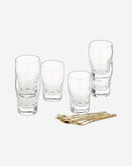 طقم حلويات زجاجي من كويزين آرت تاور، 6 قطع، مع حامل ذهبي، 80 مل، 6 أكواب و6 ملاعق ذهبية من الفولاذ المقاوم للصدأ